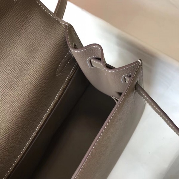 Hermes Kelly 25/28cm Sellier Bag Epsom Leather Silver/Gold Metal In Camel WAX High