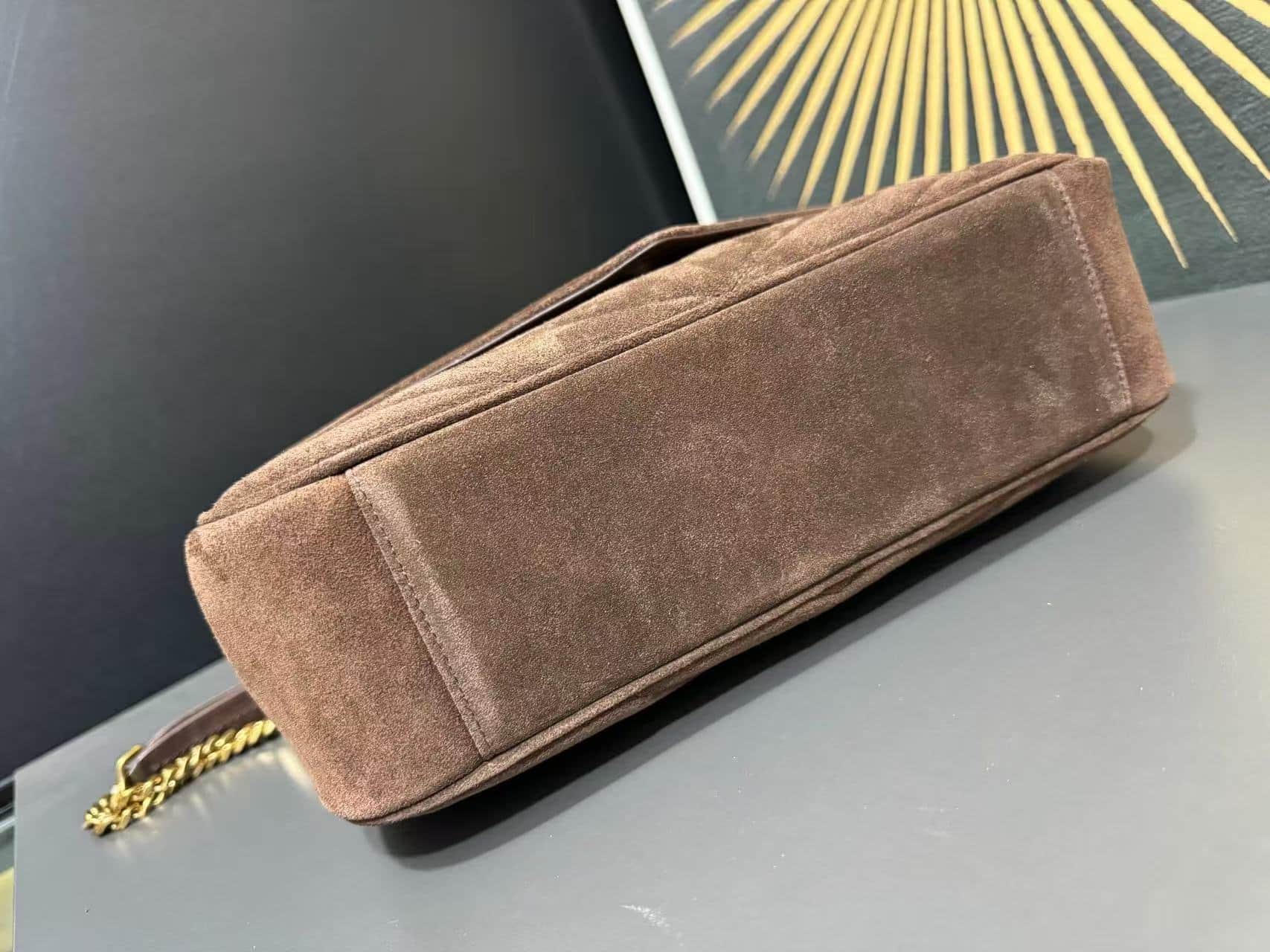 Saint Laurent LOULOU Medium in MATELASSÉ Suede BROWN COFFEE High
