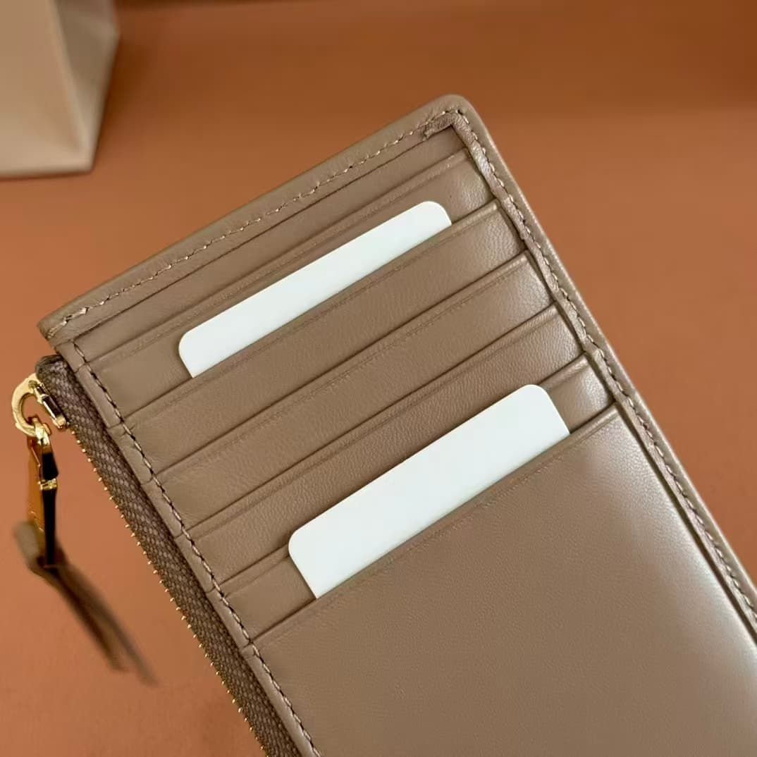 Miu Miu Pearl Gray Matelassé Nappa Leather Card Holder