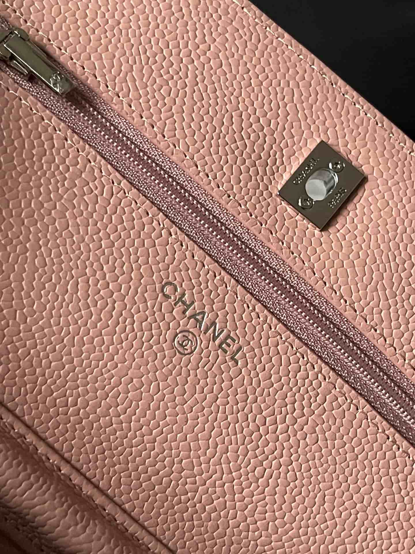 Chanel Classic Wallet on Chain Grained Shiny Calfskin & Silver-Tone Metal AP4241 Light Pink A