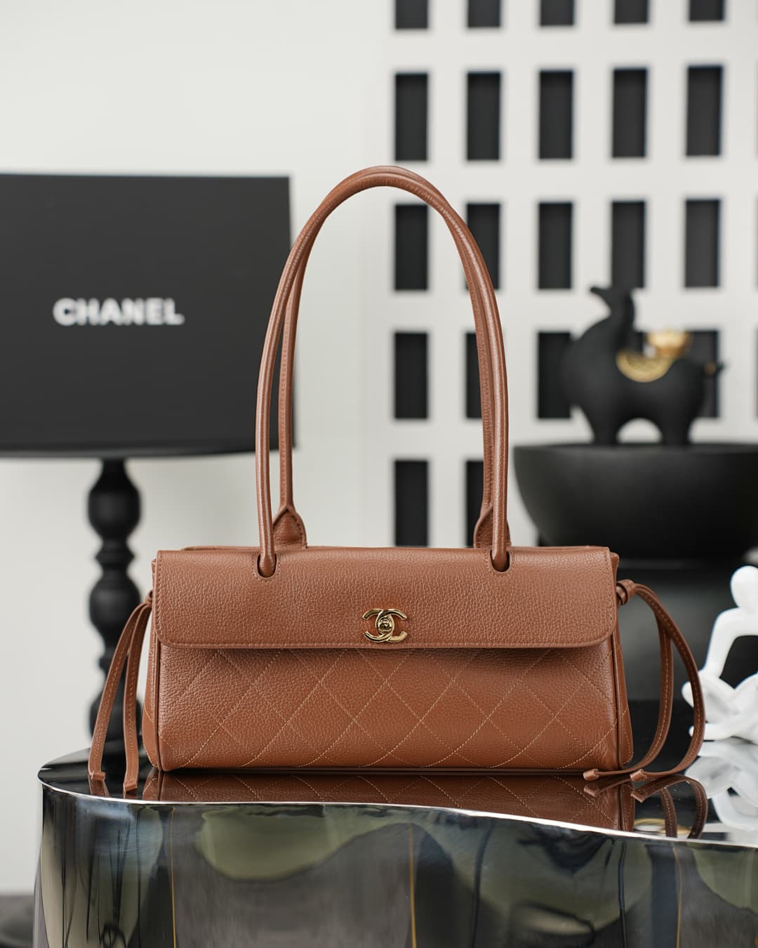 Chanel SMALL SHOPPING BAG Grained Calfskin & Gold-Tone Metal Caramel AS6288 A