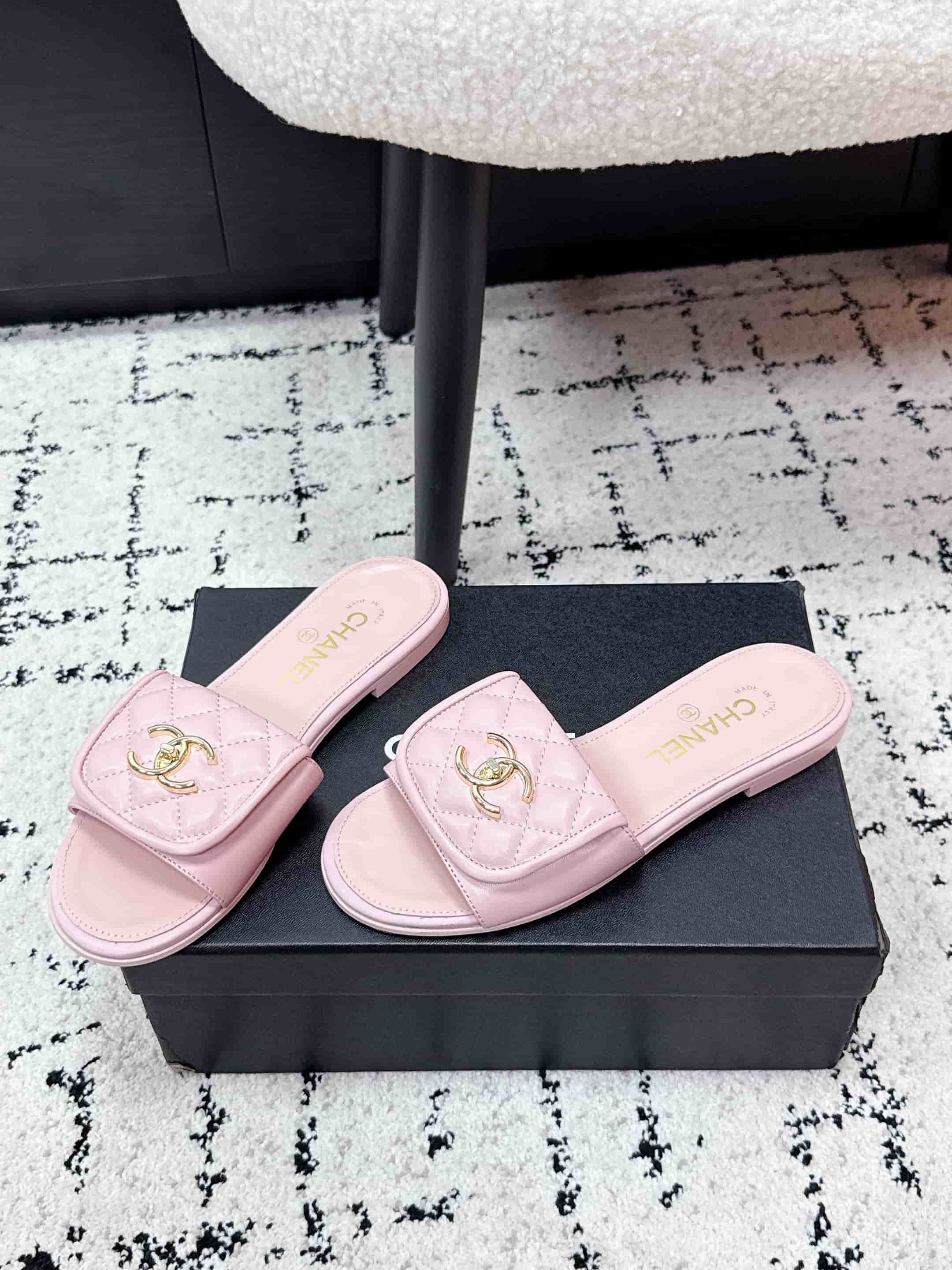 Chanel Pink Turnlock Flat Mules