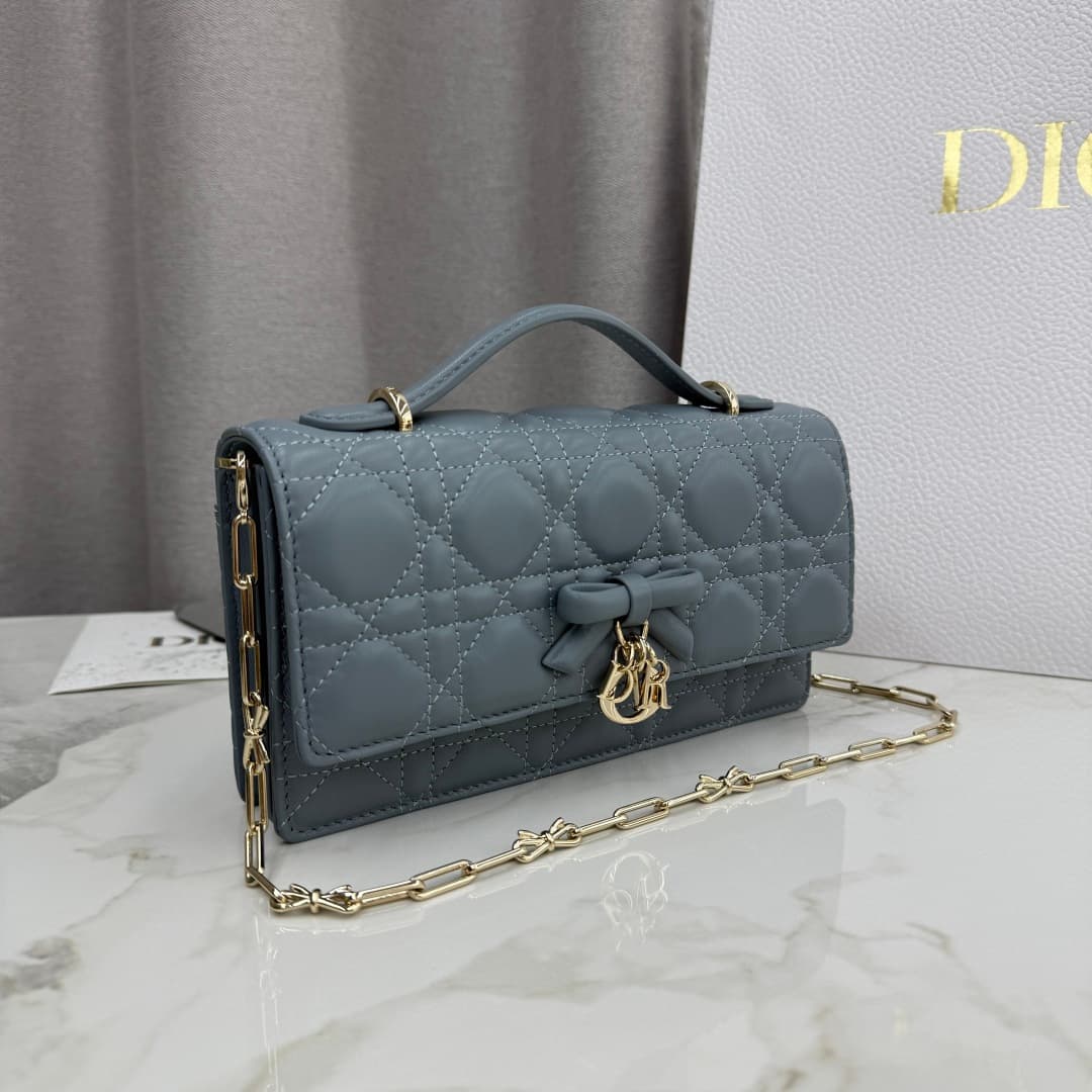 My Dior Mini Bag Cannage Lambskin In Light Blue With Leather Bow High