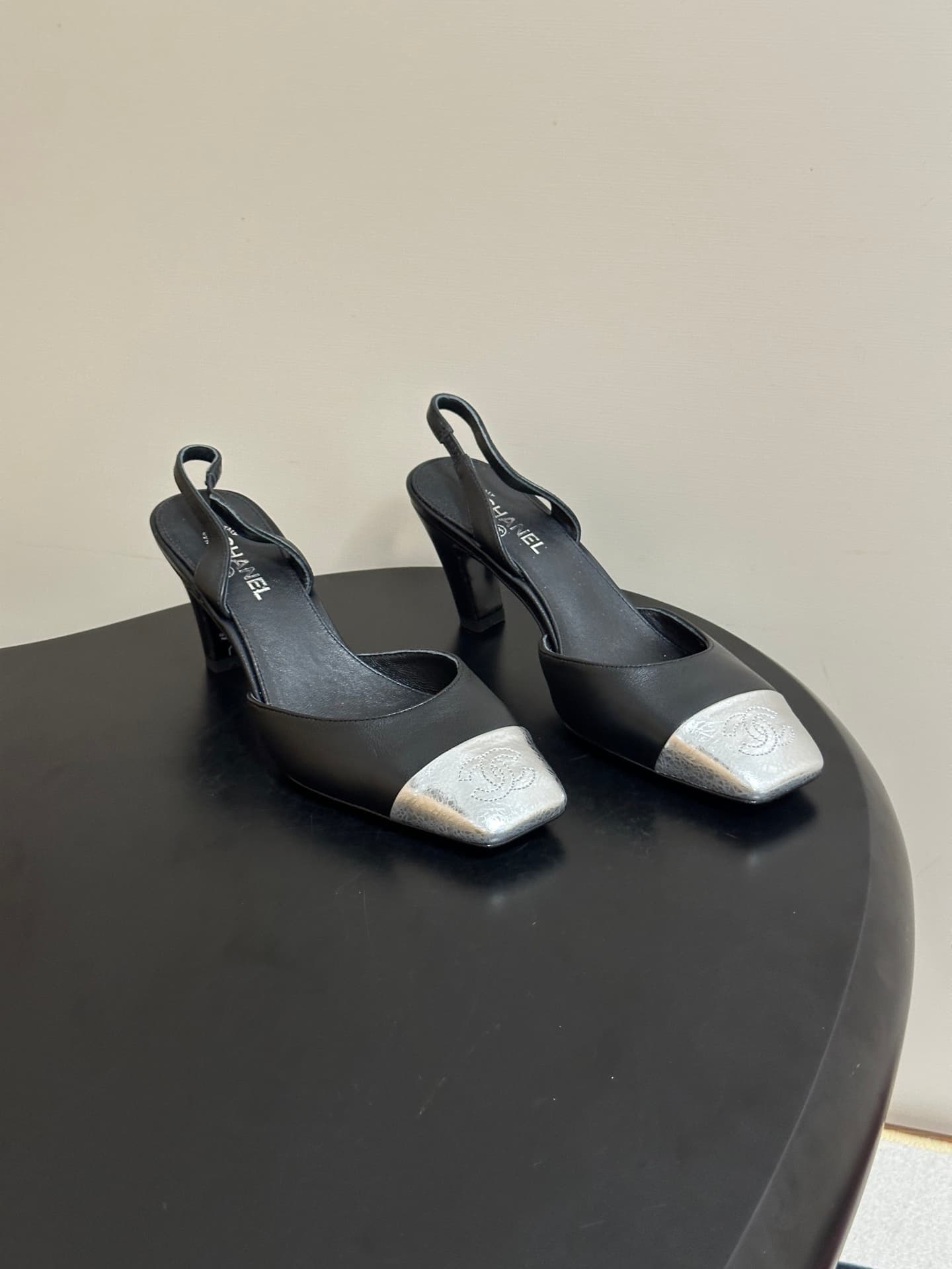 Chanel Two-tone Leather Slingback Heels