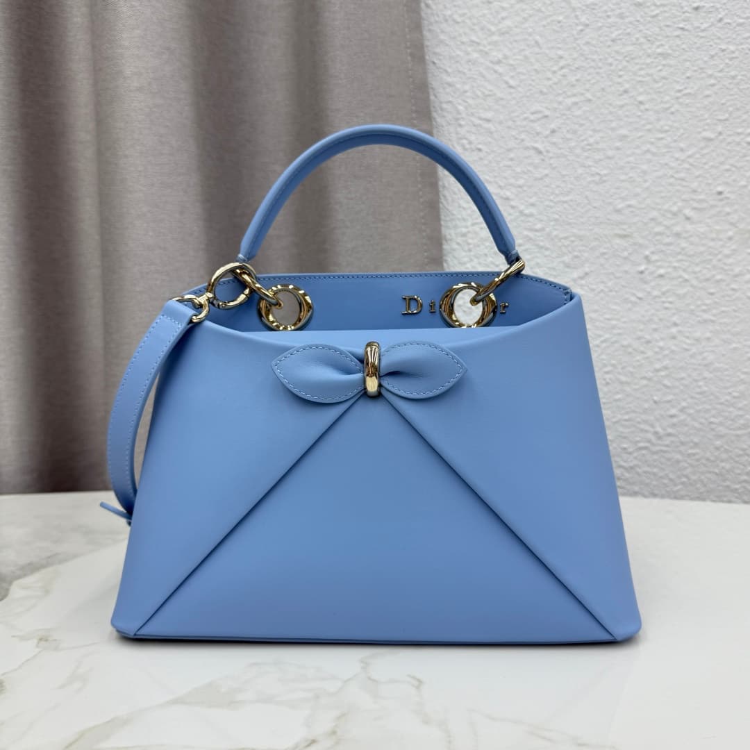 Small Dior Cigale Bag Light Blue Shiny Supple Calfskin High