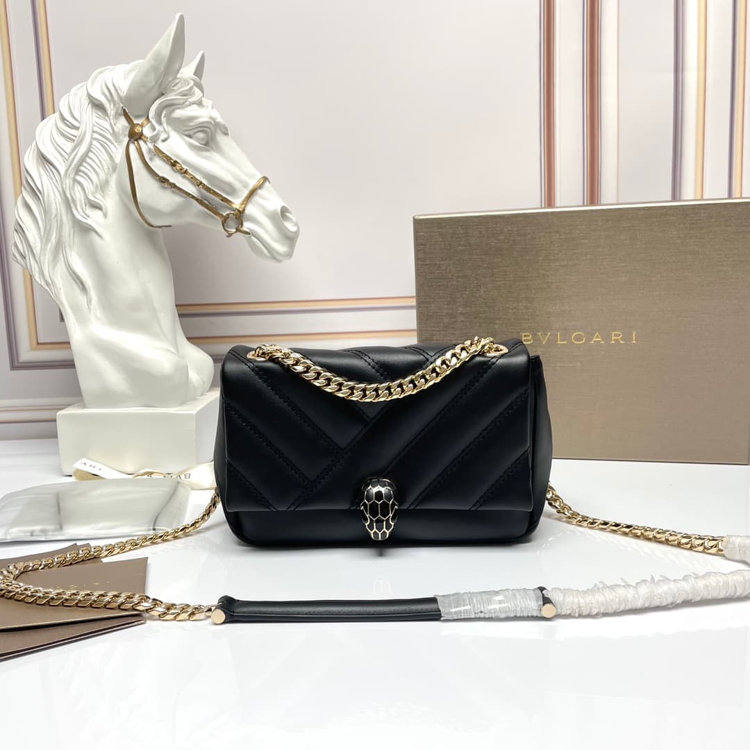 Bulgari Serpenti Cabochon Crossbody Bag in black leather high