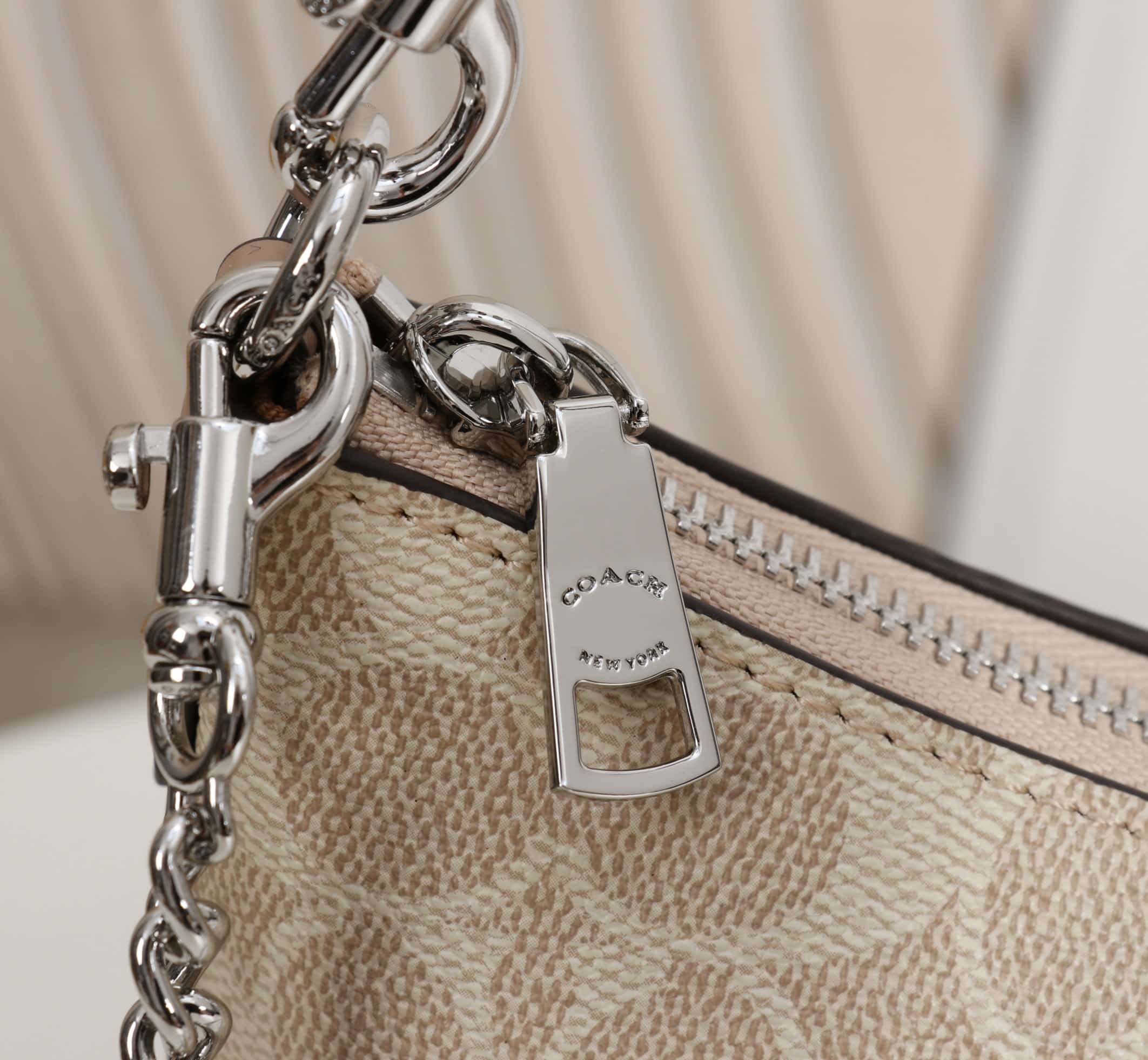 Coach Caitlin Shoulder Bag In Signature Canvas Silver/Sand/Taupe High