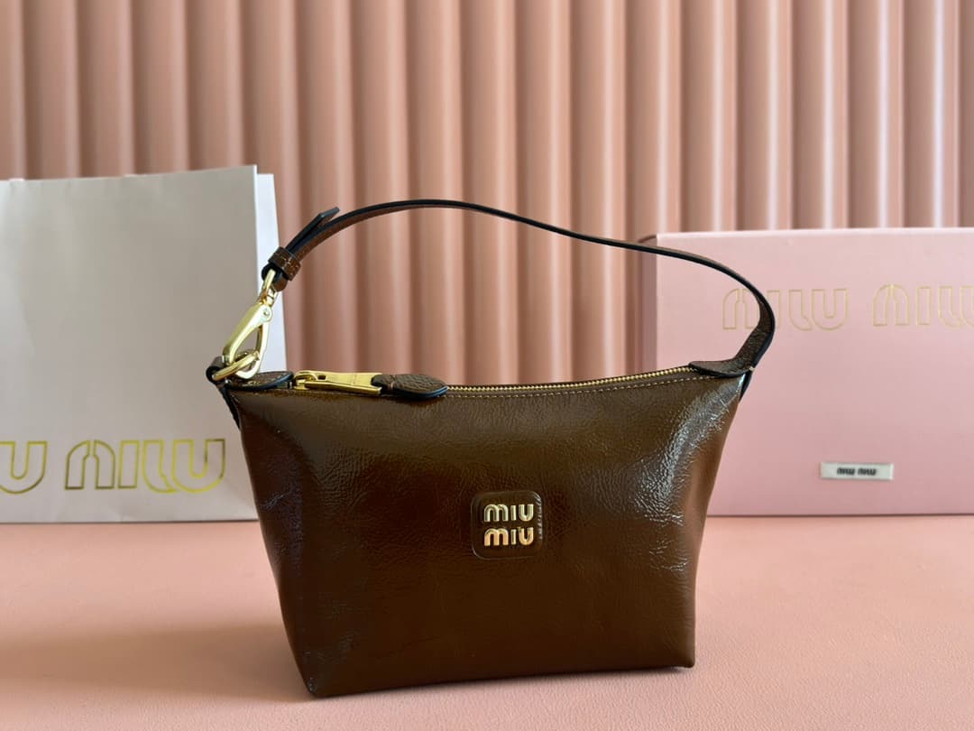 Miu Miu Brown Naplak patent leather pouch 5NE841 High