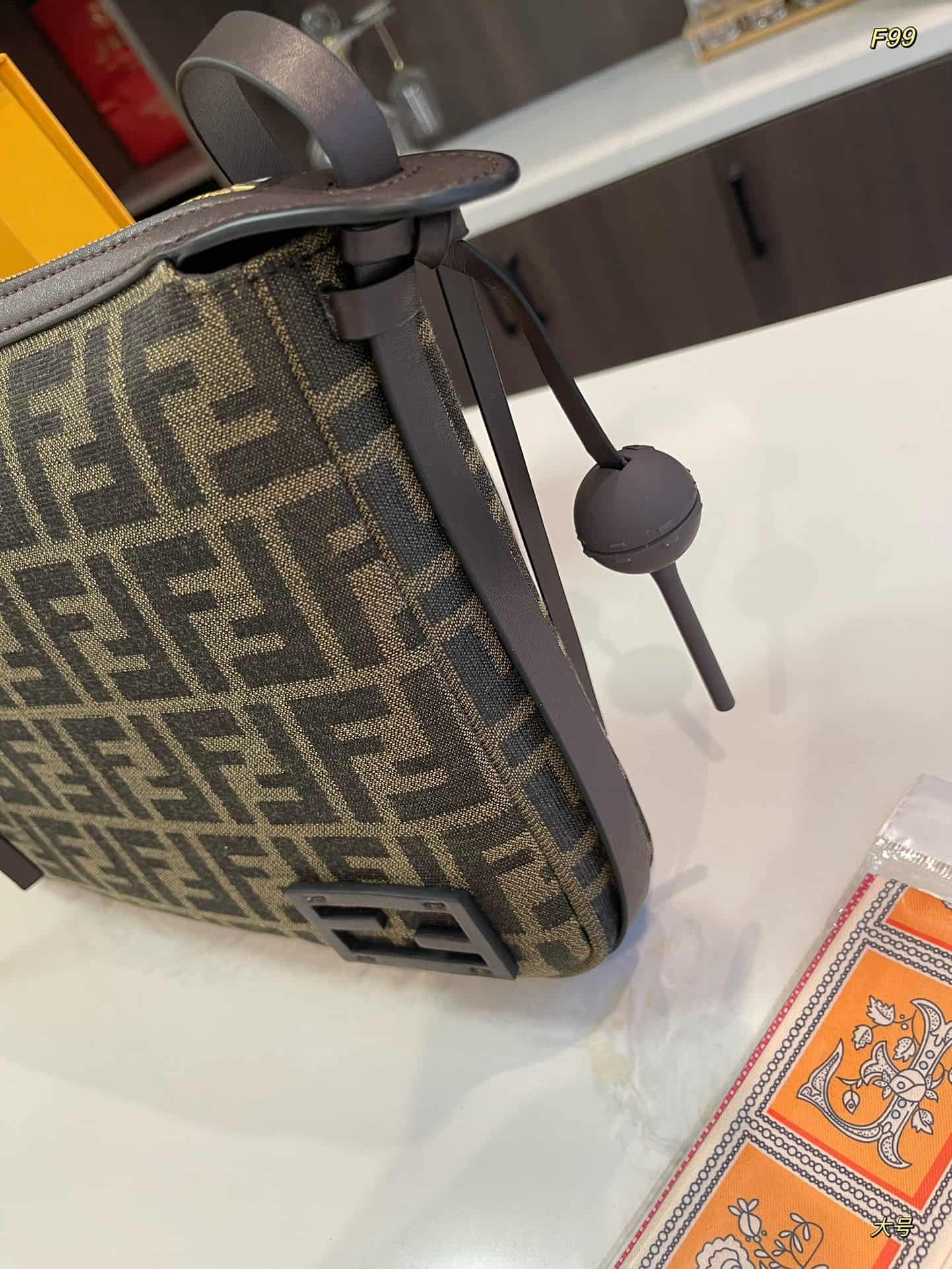 Simply Fendi Medium Brown FF jacquard fabric bag