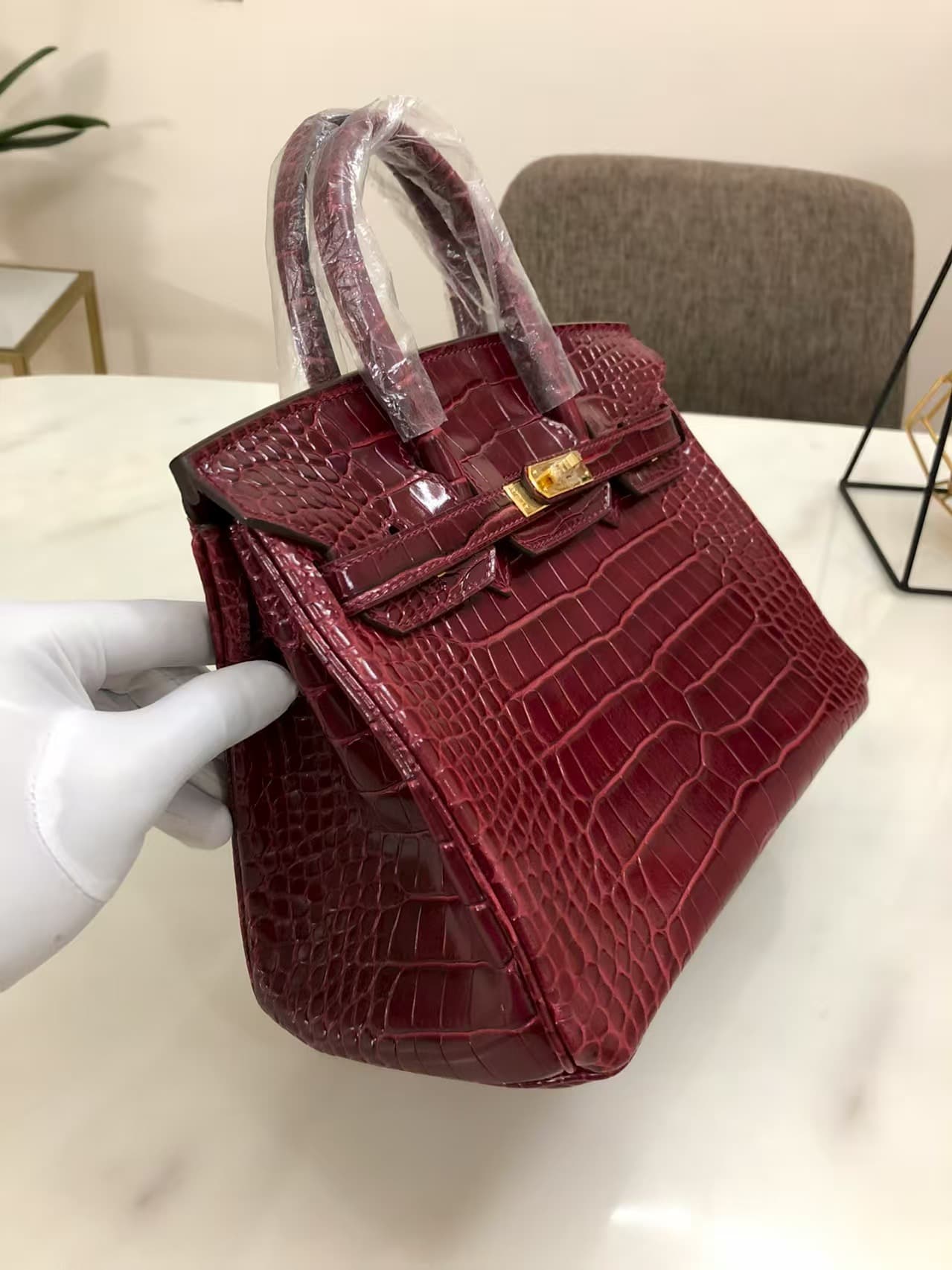 Hermes Birkin 25/30/35cm Bag Crocodile Leather In Burgundy WAX High Customizing Style