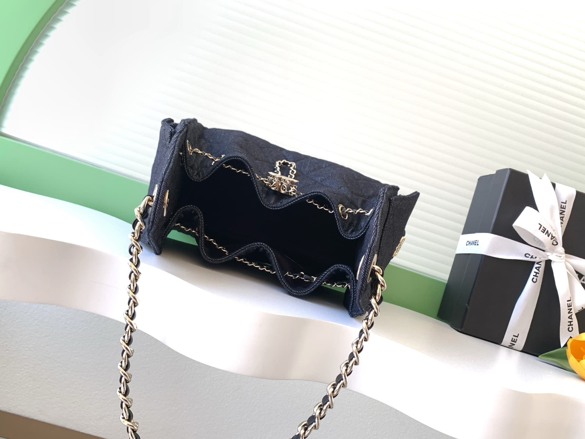 Chanel 25 Small Hobo handbag AS5293 Denim&Gold-tone metal Drak Blue A