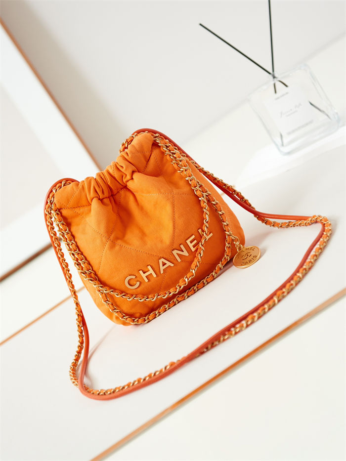Chanel 22 MINI HANDBAG Canvas & Gold-Tone Metal Orange AS3980 A