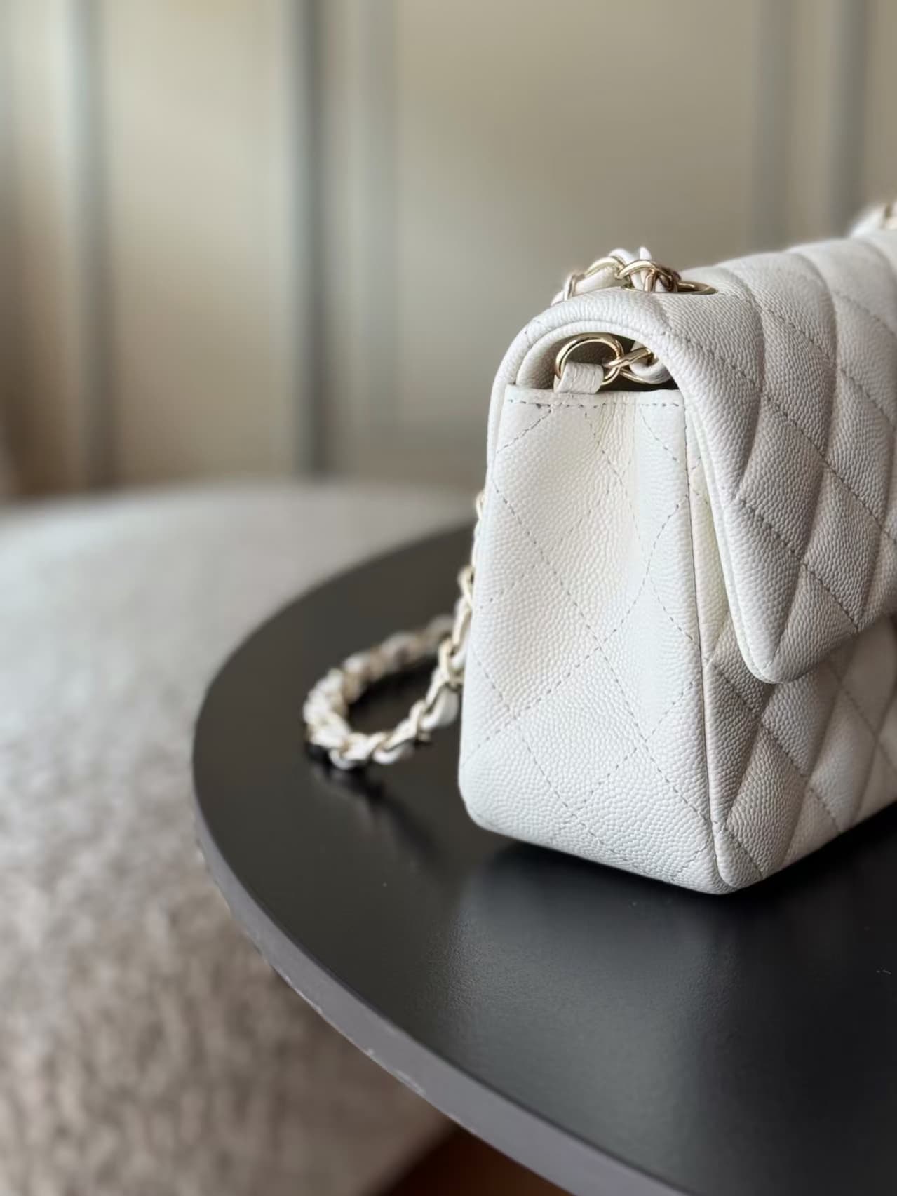 CHANEL Mini Classic Handbag Grained Calfskin & Gold-tone Metal A69900 White TOP