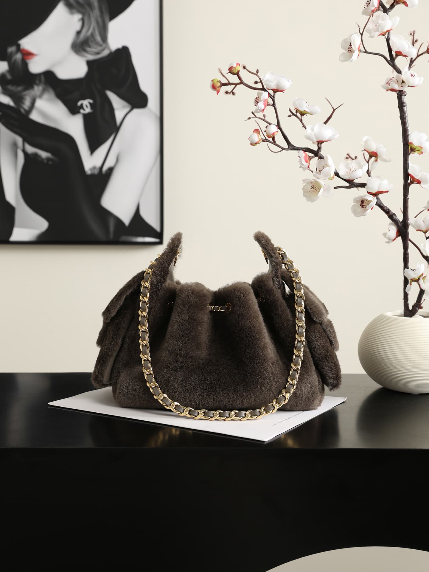Chanel 25 Mini Hobo handbag AS5631 Pony Hair& Gold-Tone Metal Dark Khaki A