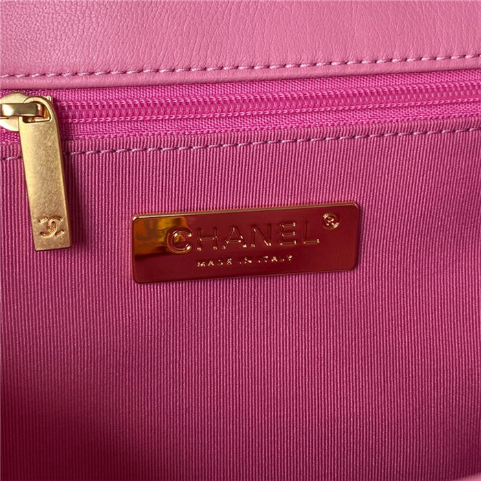 Large Chanel 19 Flap Bag Lambskin Dark Pink Silver High