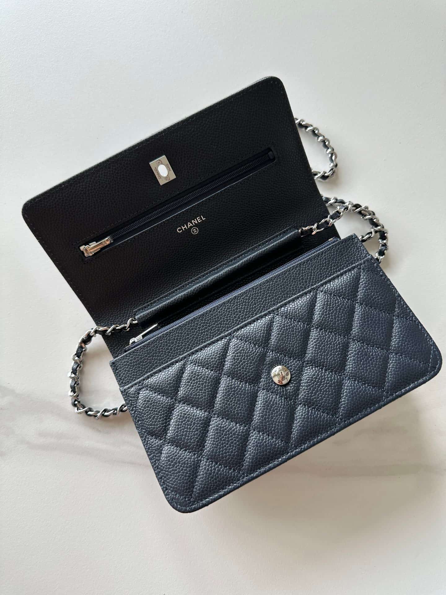 Chanel Classic Wallet on Chain Grained Shiny Calfskin & Silver-Tone Metal AP4241 Black High