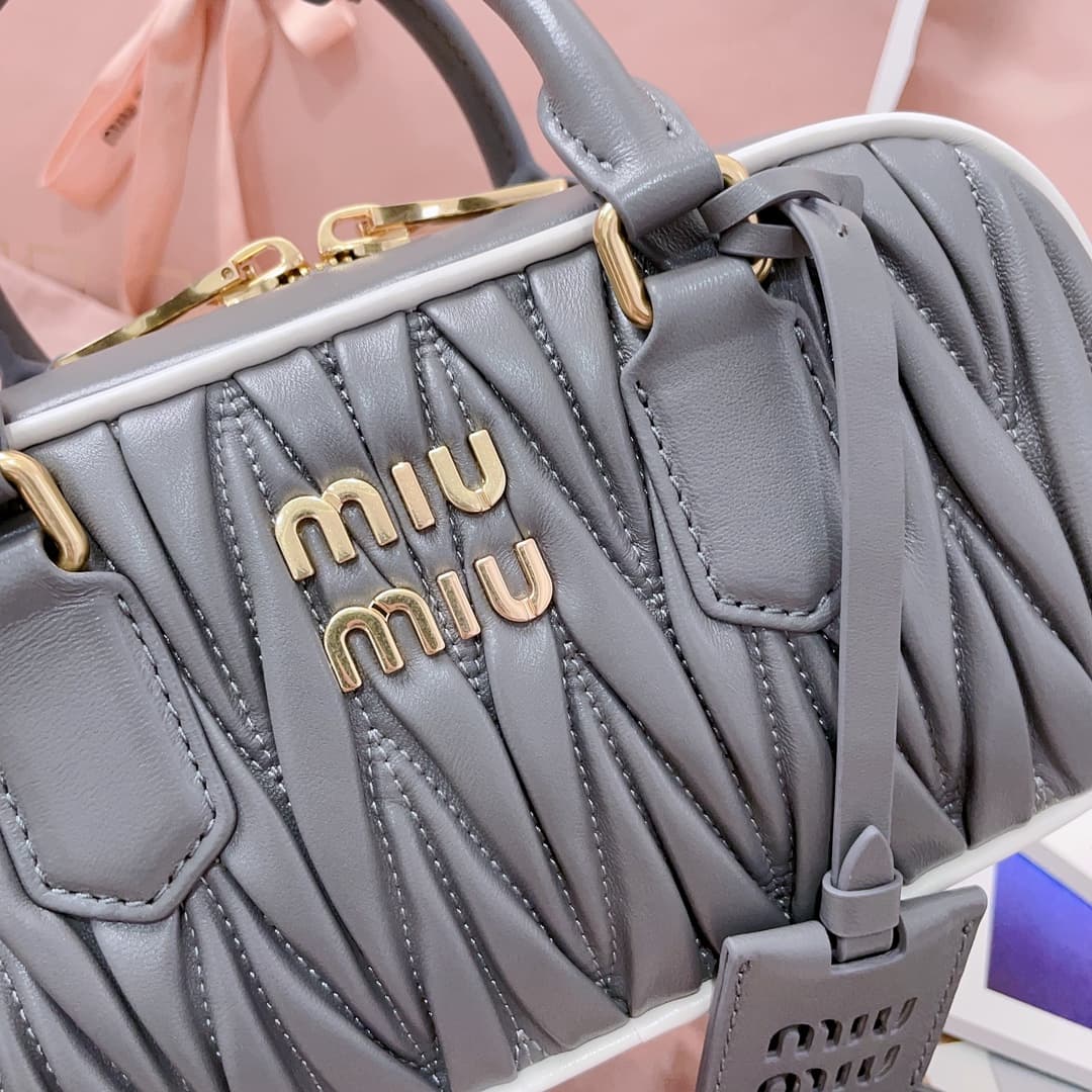 Miu Miu Arcadie matelassé nappa leather bag 5BB142 Grey High