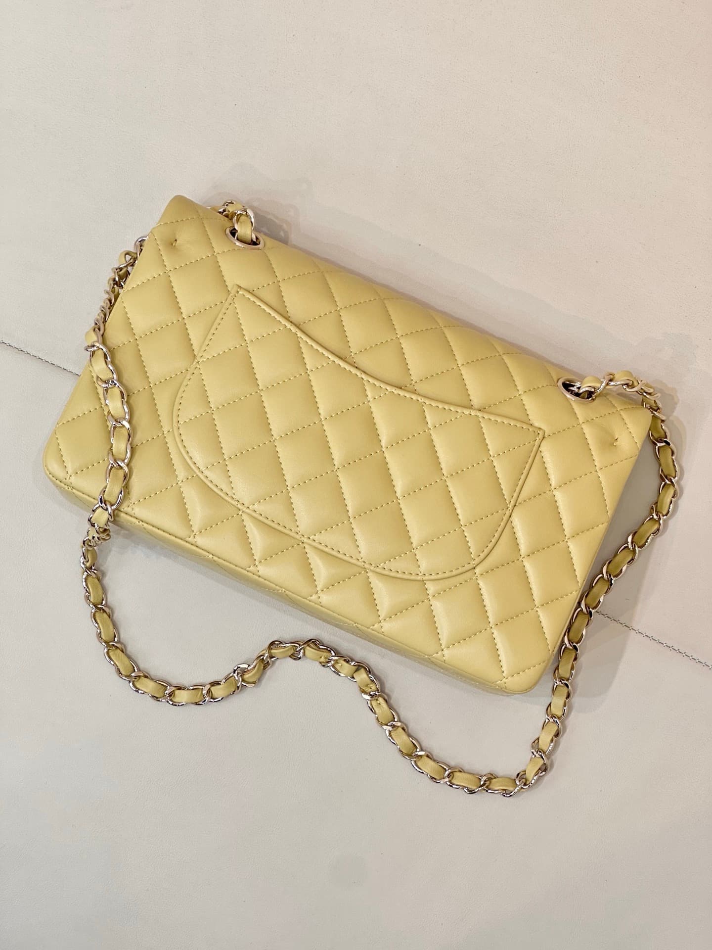 Chanel Medium CLASSIC HANDBAG Lambskin Gold-Tone Metal Yellow TOP