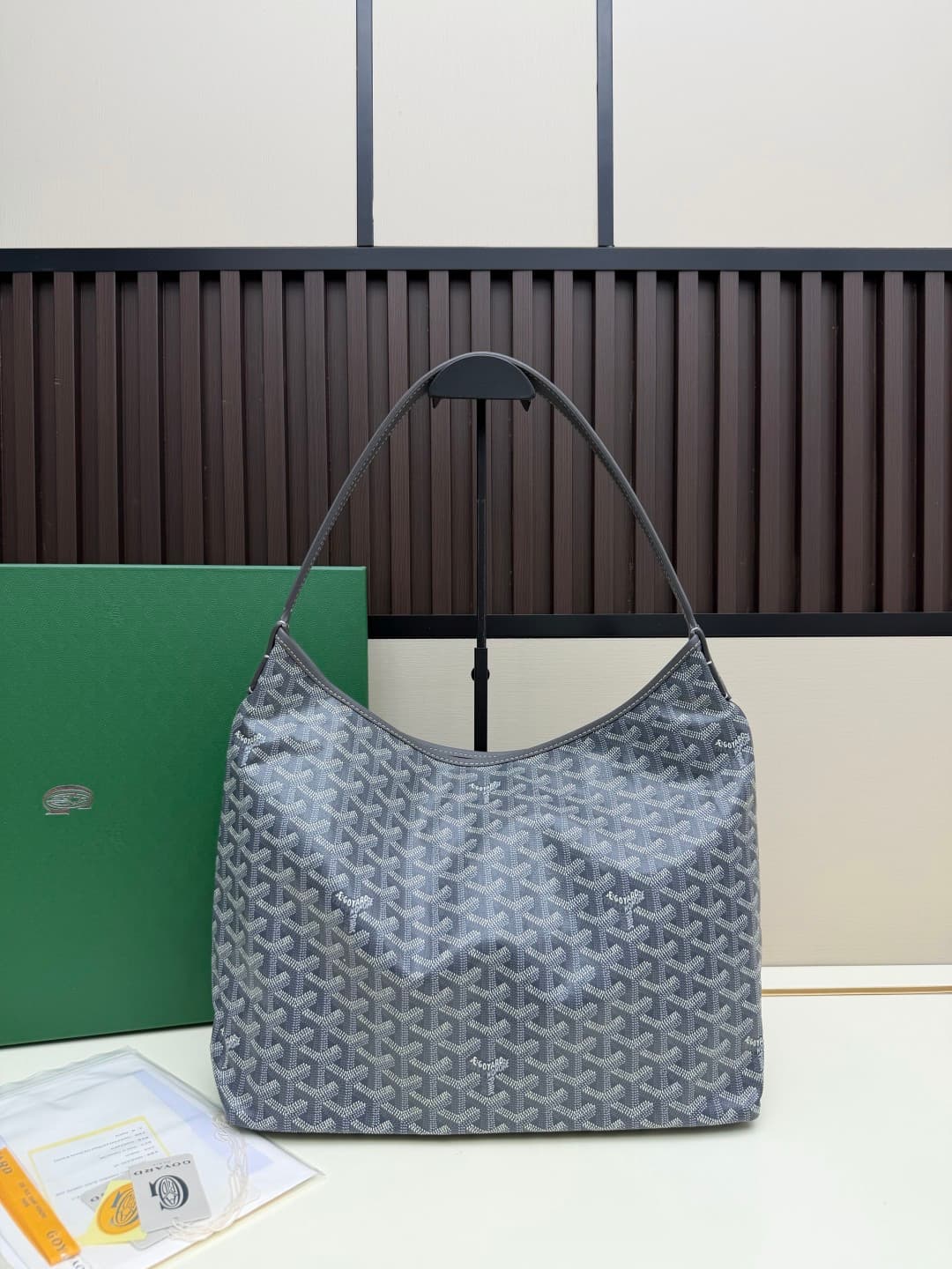 Goyard Bohème Grey Hobo Bag Chevron Canvas and  White Painted Mascot High