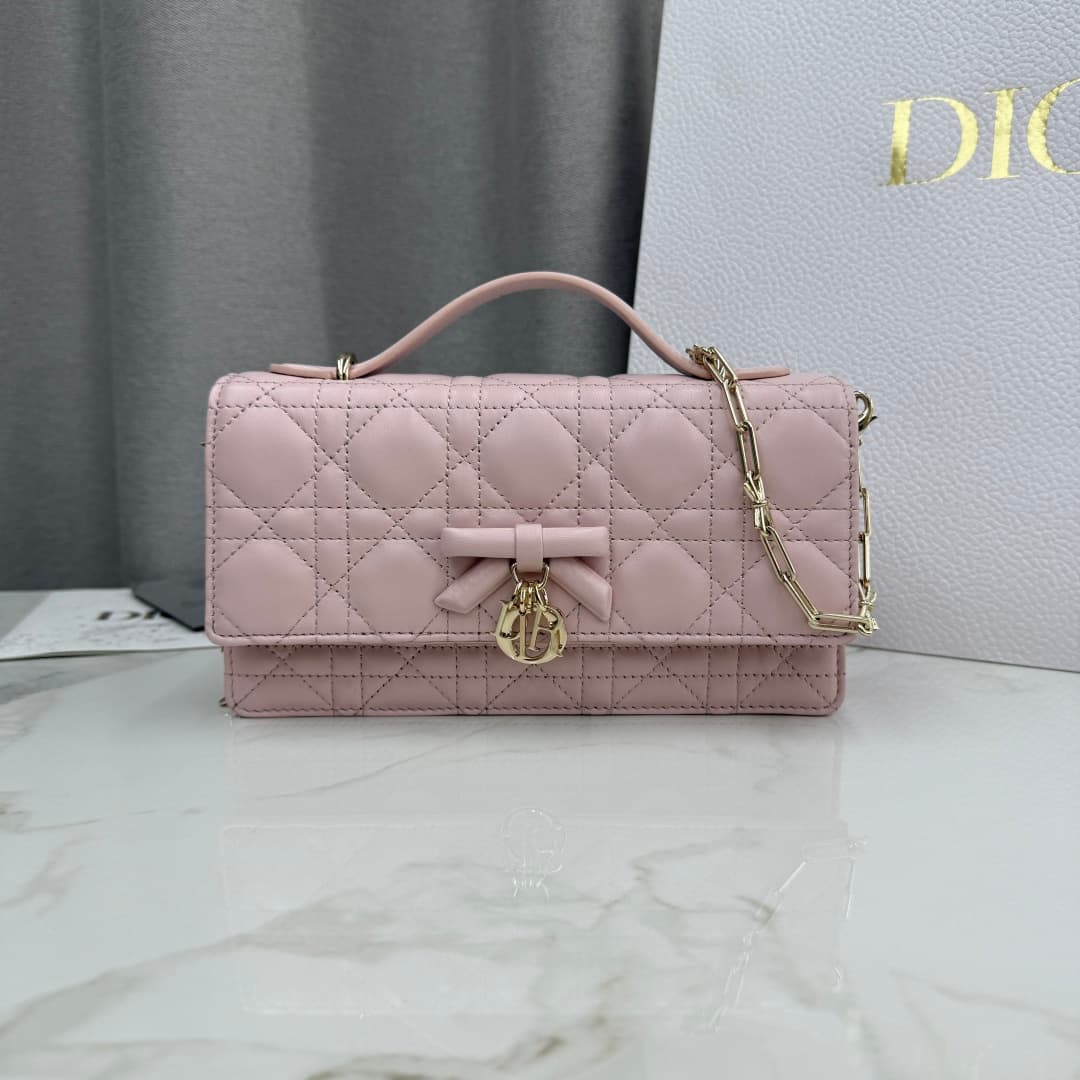 My Dior Mini Bag Cannage Lambskin In Rose Soupir With Leather Bow High