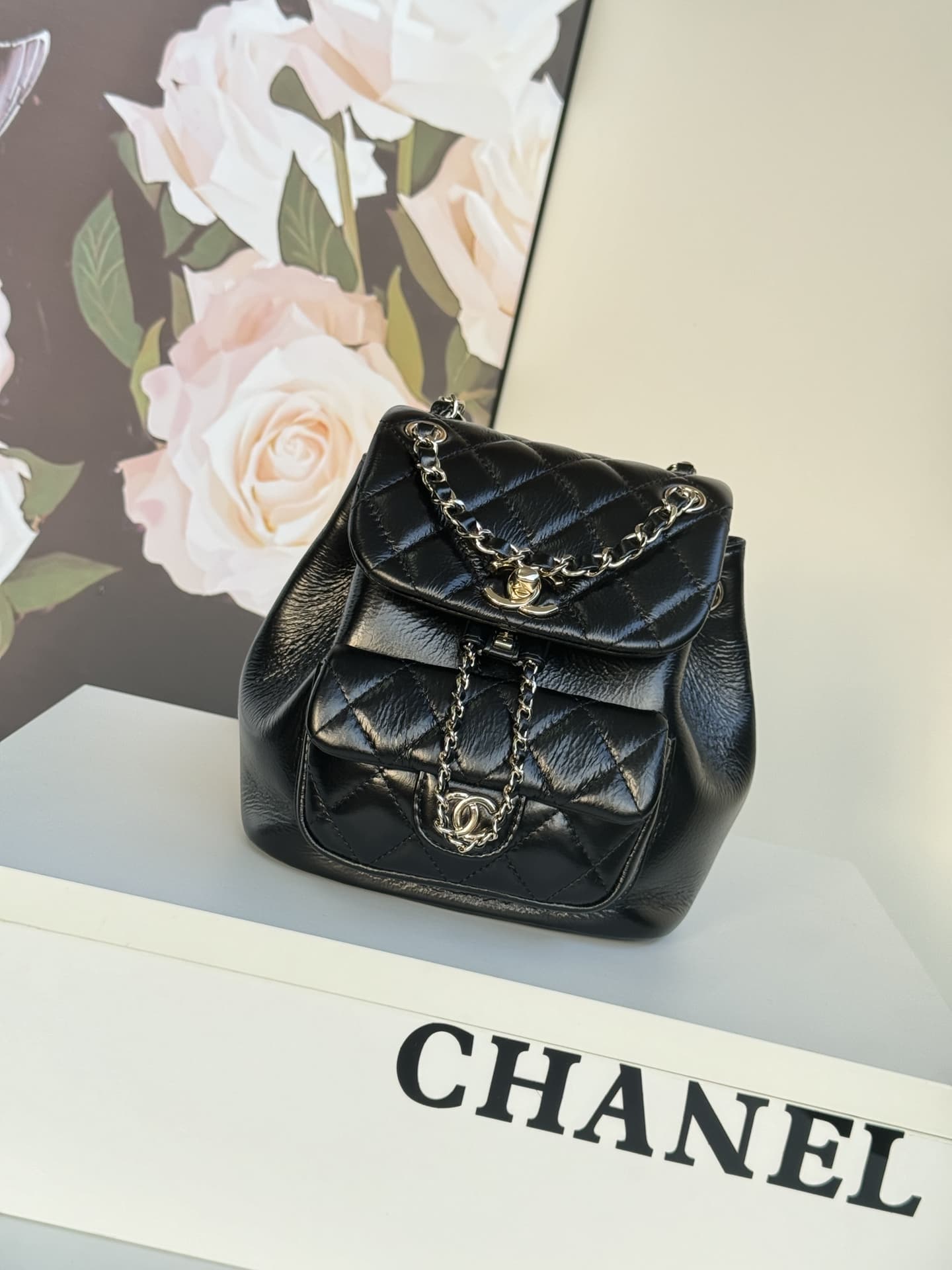 Chanel Small Quilted Duma Backpack Shiny Calfskin AS2908 Black High