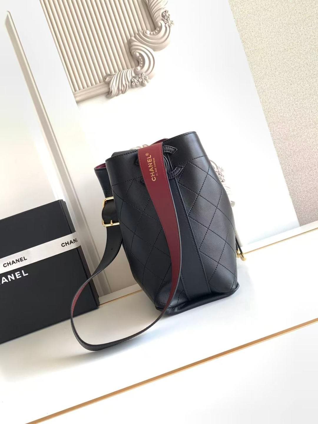 Chanel Bucket Bag Calfskin Leather & Gold-Tone Metal Black AS6584 A