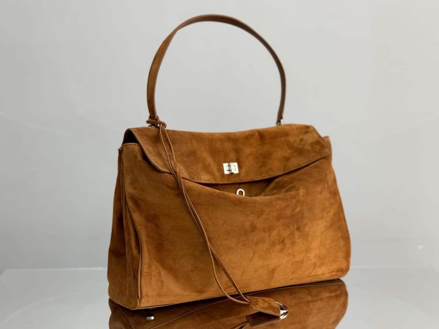 Balenciaga Rodeo Large Bag in Camel Waxed Suede Calfskin With Silver-Tone Metal TOP