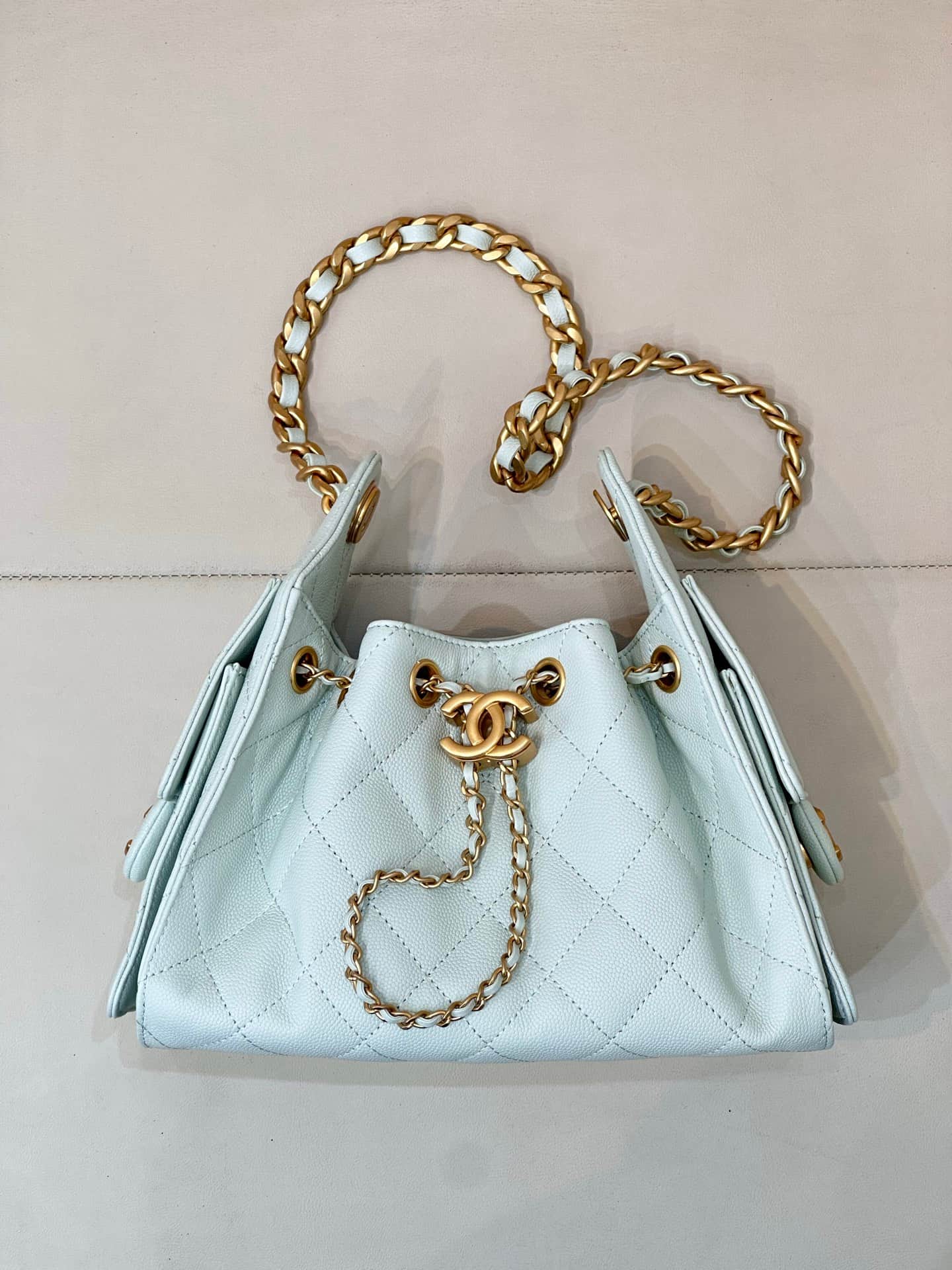 CHANEL 25 Mini Handbag AS5631 Grained Calfskin & Gold-tone Metal Light Green TOP