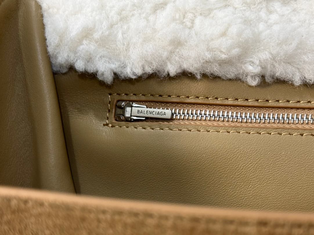 Balenciaga Rodeo Medium Bag in Noce Suede Calfskin and White Fleece With Silver-Tone Metal TOP