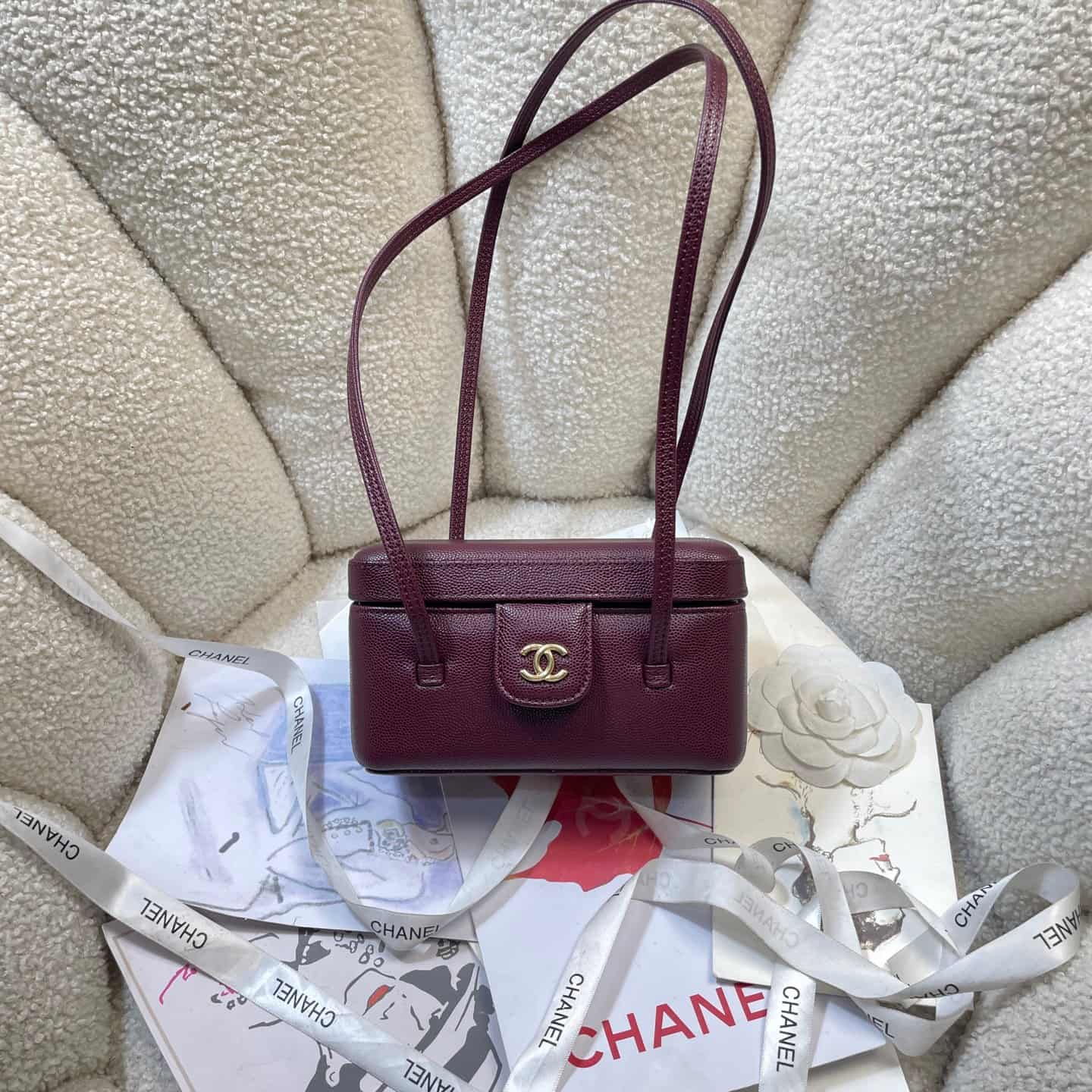 Chanel Long Vanity with Leather Strap Grained Shiny Calfskin & Gold-Tone Metal Dark Claret AP5067 A