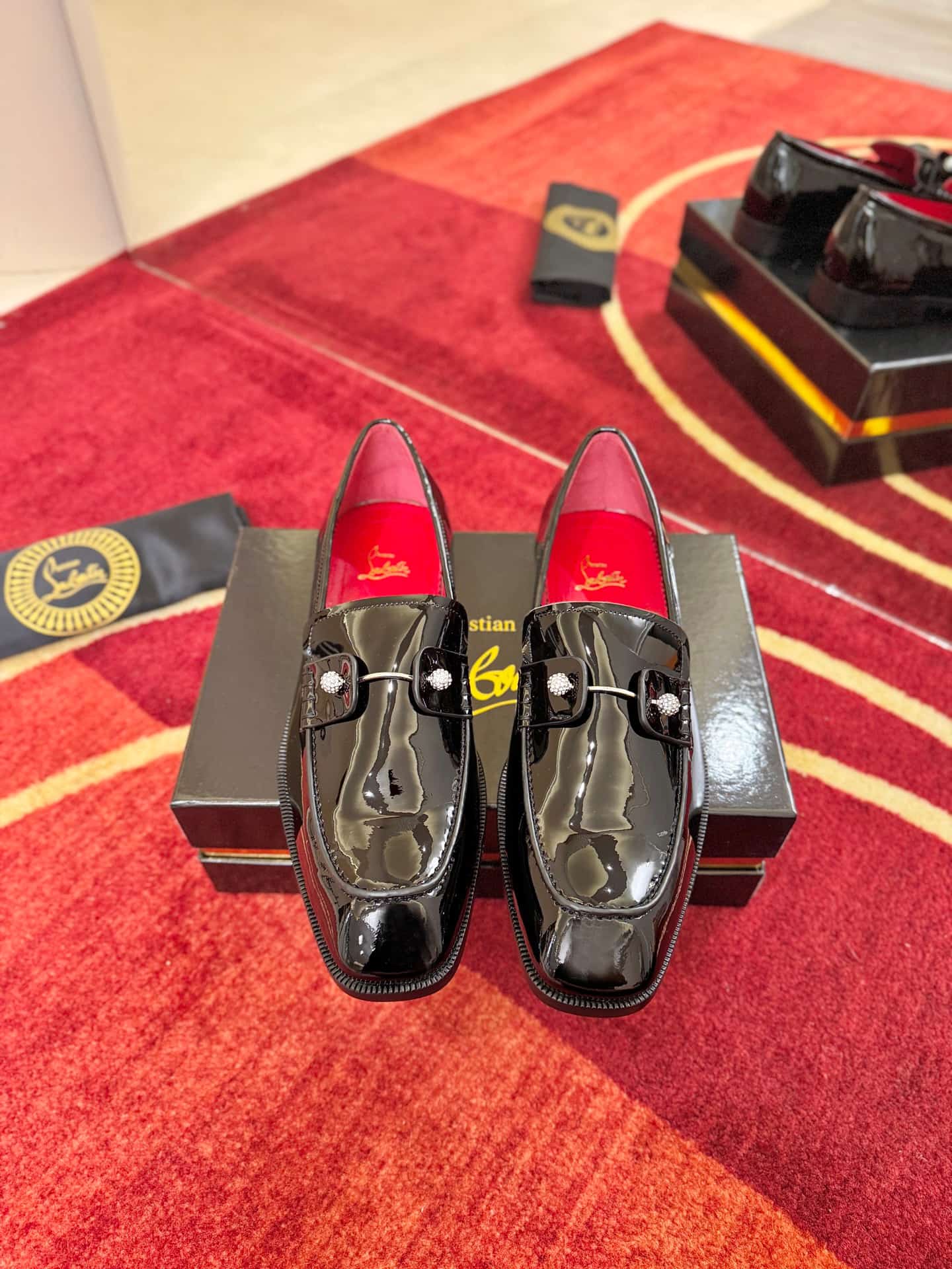Christian Louboutin Chambelimoc Night Strass Patent Calf Leather Black Men Loafers