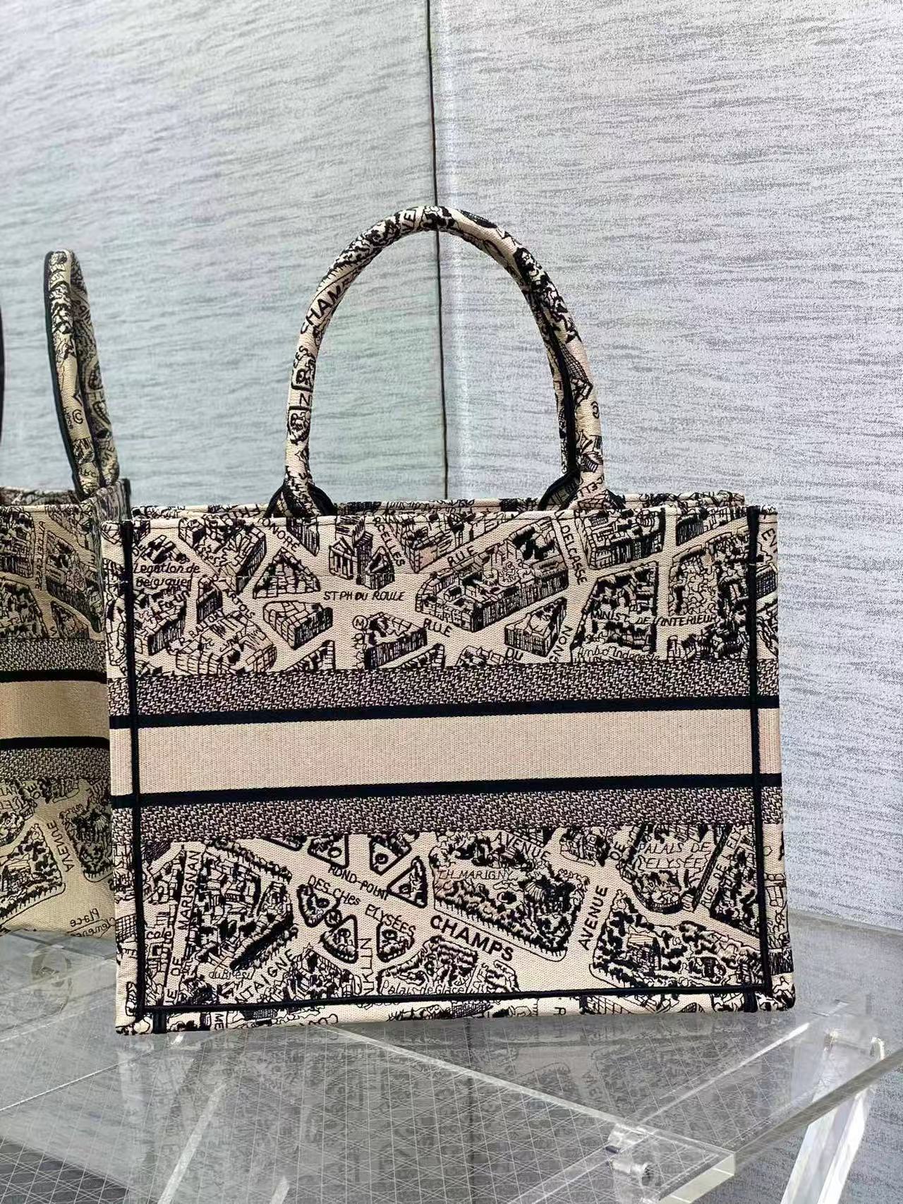 MEDIUM Dior BOOK TOTE Plan de Paris Embroidery Beige High