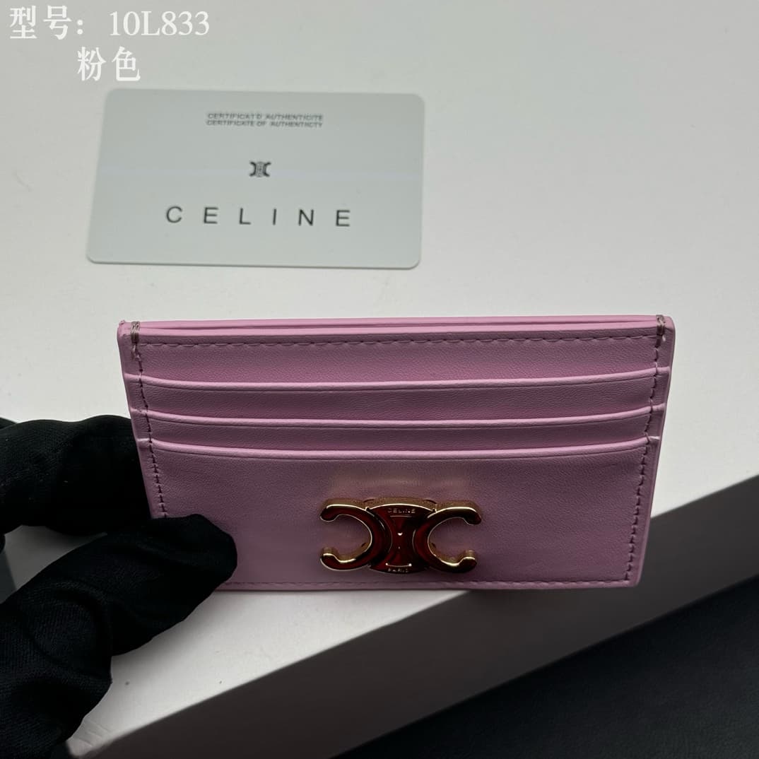 Celine Card Holder Triomphe in Shiny Calfskin Leather Pink High