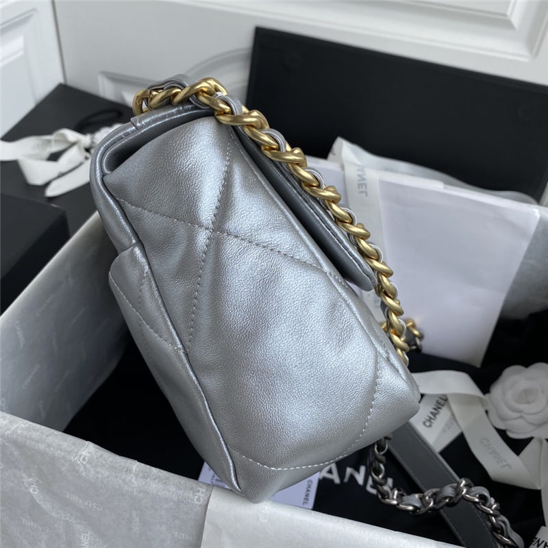 Chanel 19 Flap Bag Lambskin Silver High