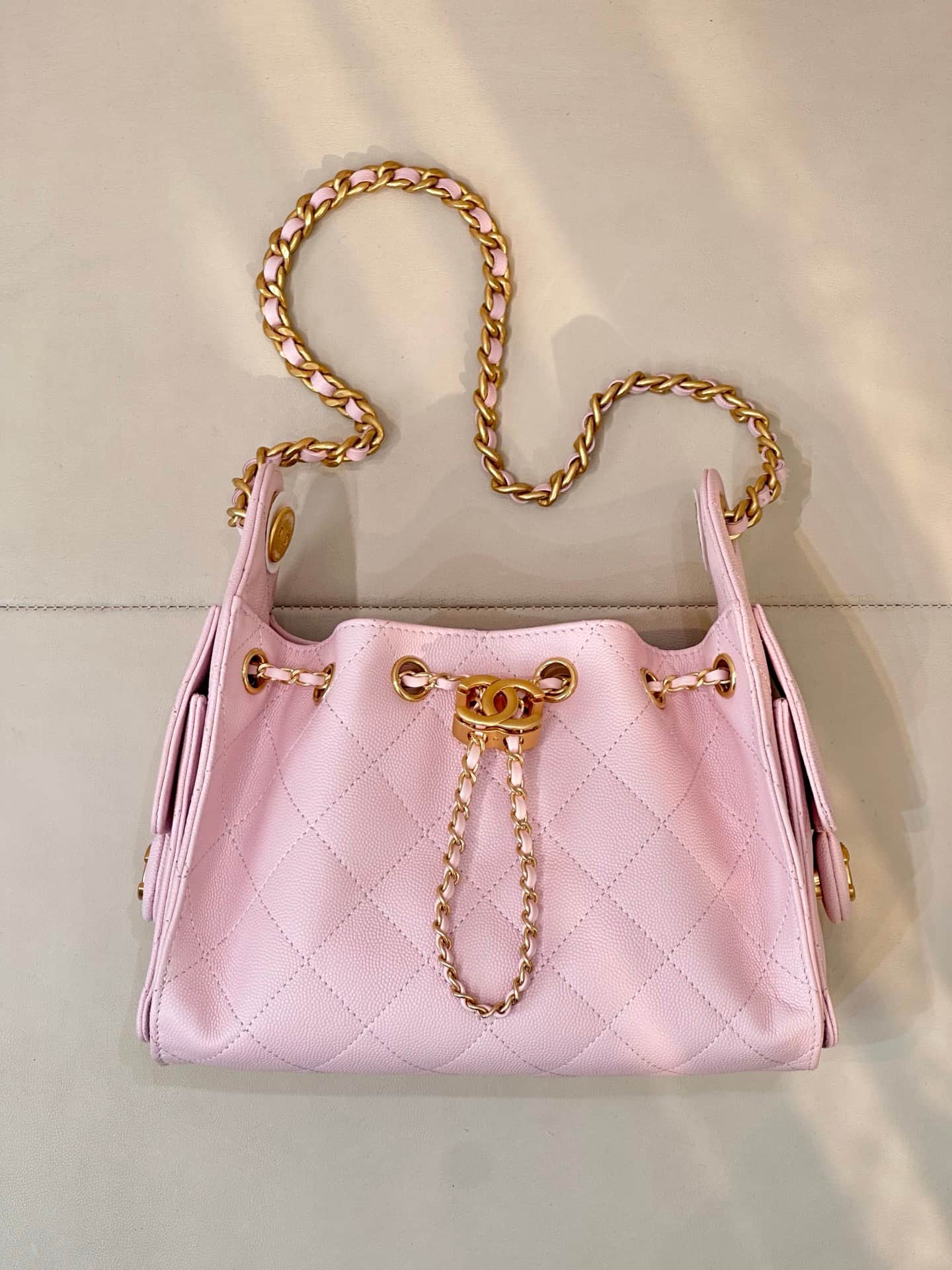 CHANEL 25 Mini Handbag AS5631 Grained Calfskin & Gold-tone Metal Light Pink TOP