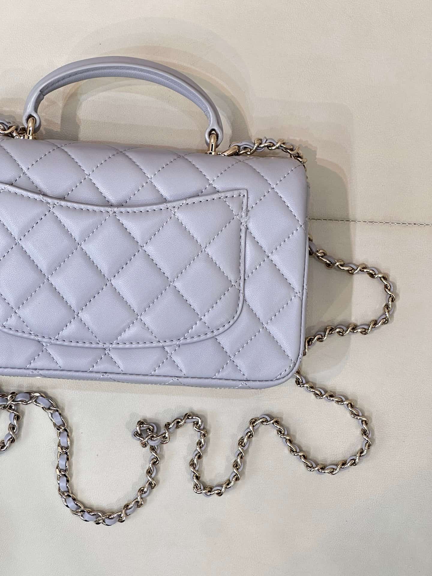 Chanel Mini Classic Handbag Lambskin Strass & Gold-Tone Metal AS2431 grey TOP