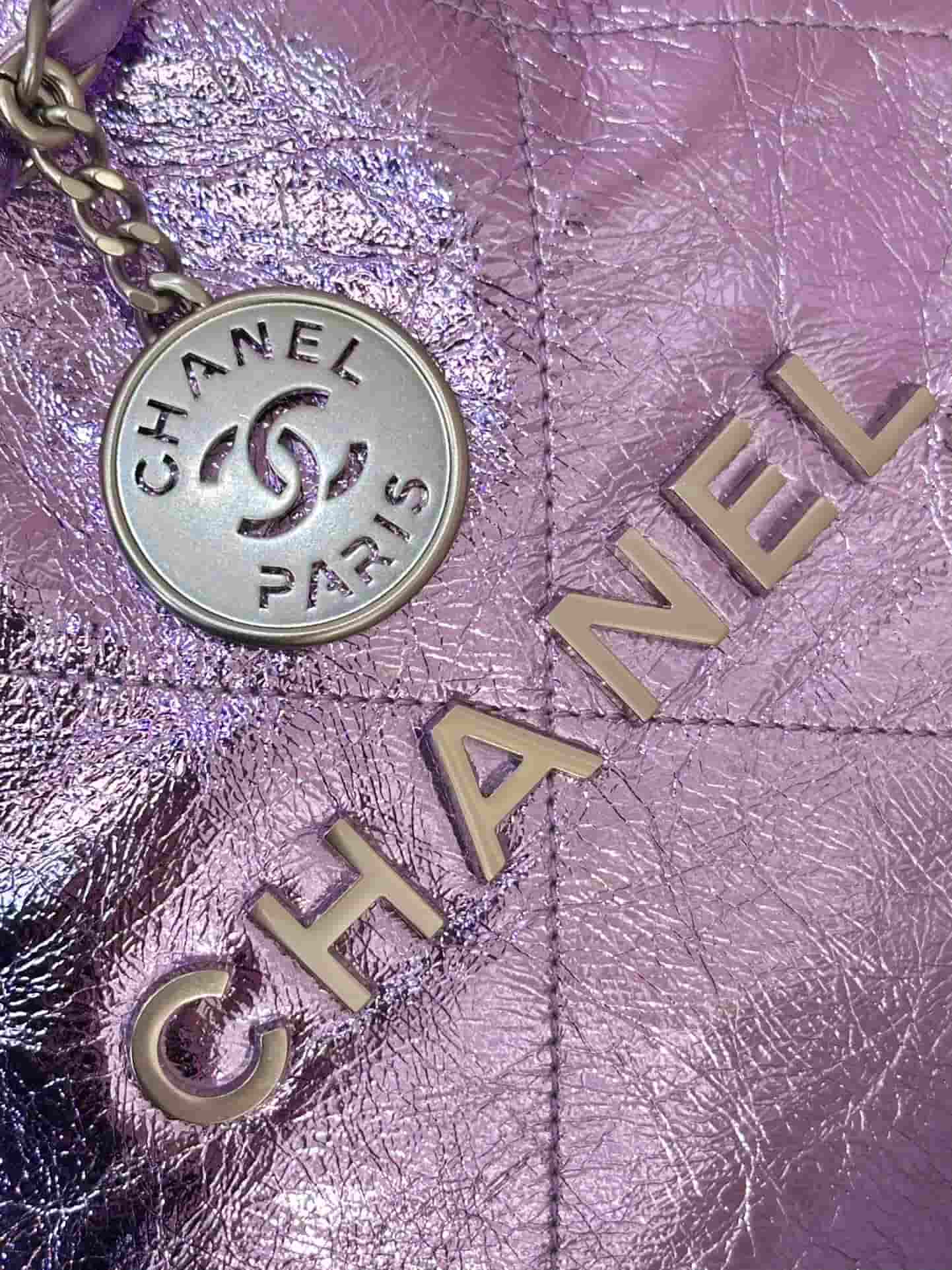 Chanel 22 Small handbag Metallic Calfskin & silver-tone metal AS3260 lilac TOP