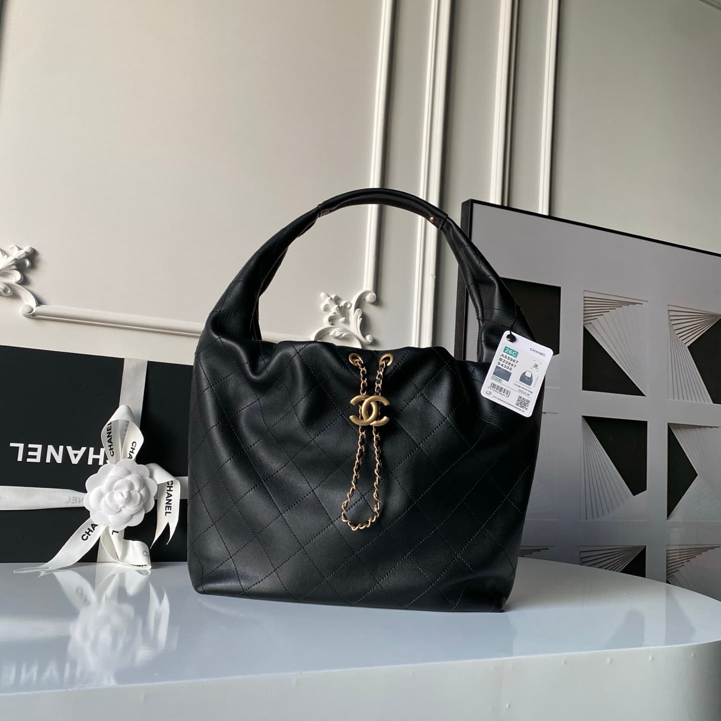 Chanel Hobo Handbag Calfskin & Gold-Tone Metal AS5967 Black A