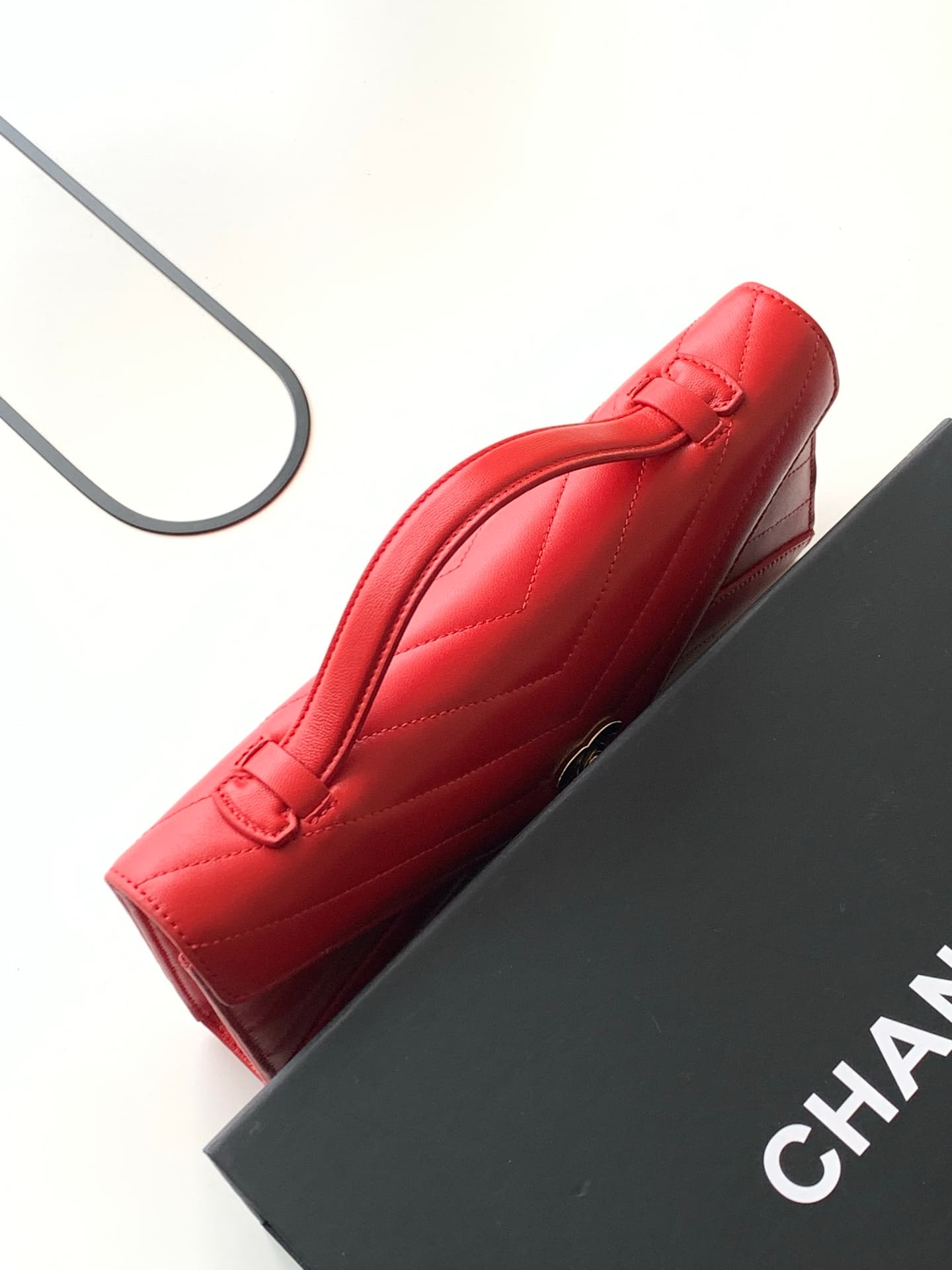 Chanel Flap Bag with Top Handle Chevron Calfskin & Gold-Tone Metal Red AS6044 A