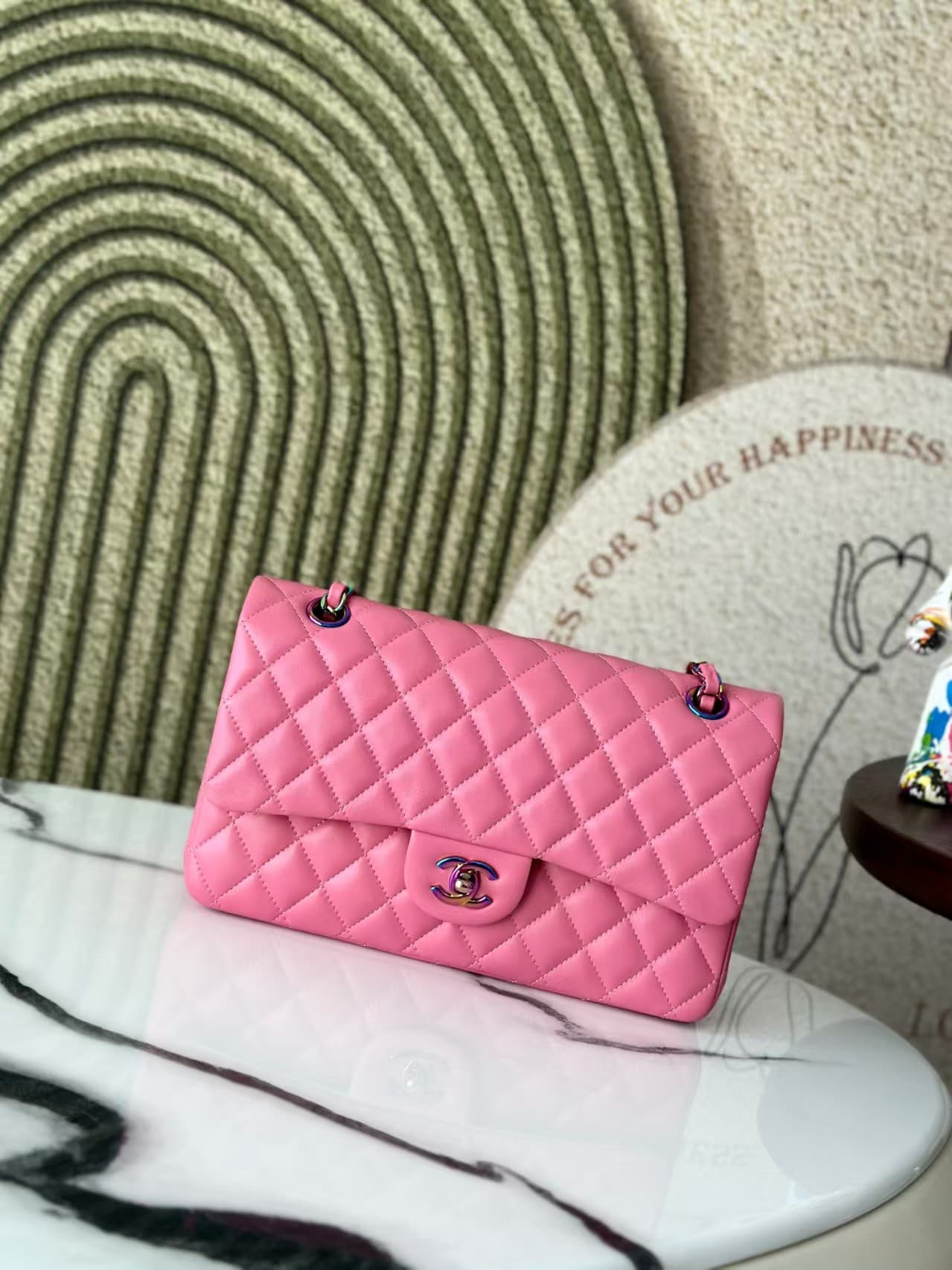 Chanel Medium Classic Flap bag Lambskin &vibrant iridescent rainbow hardware A