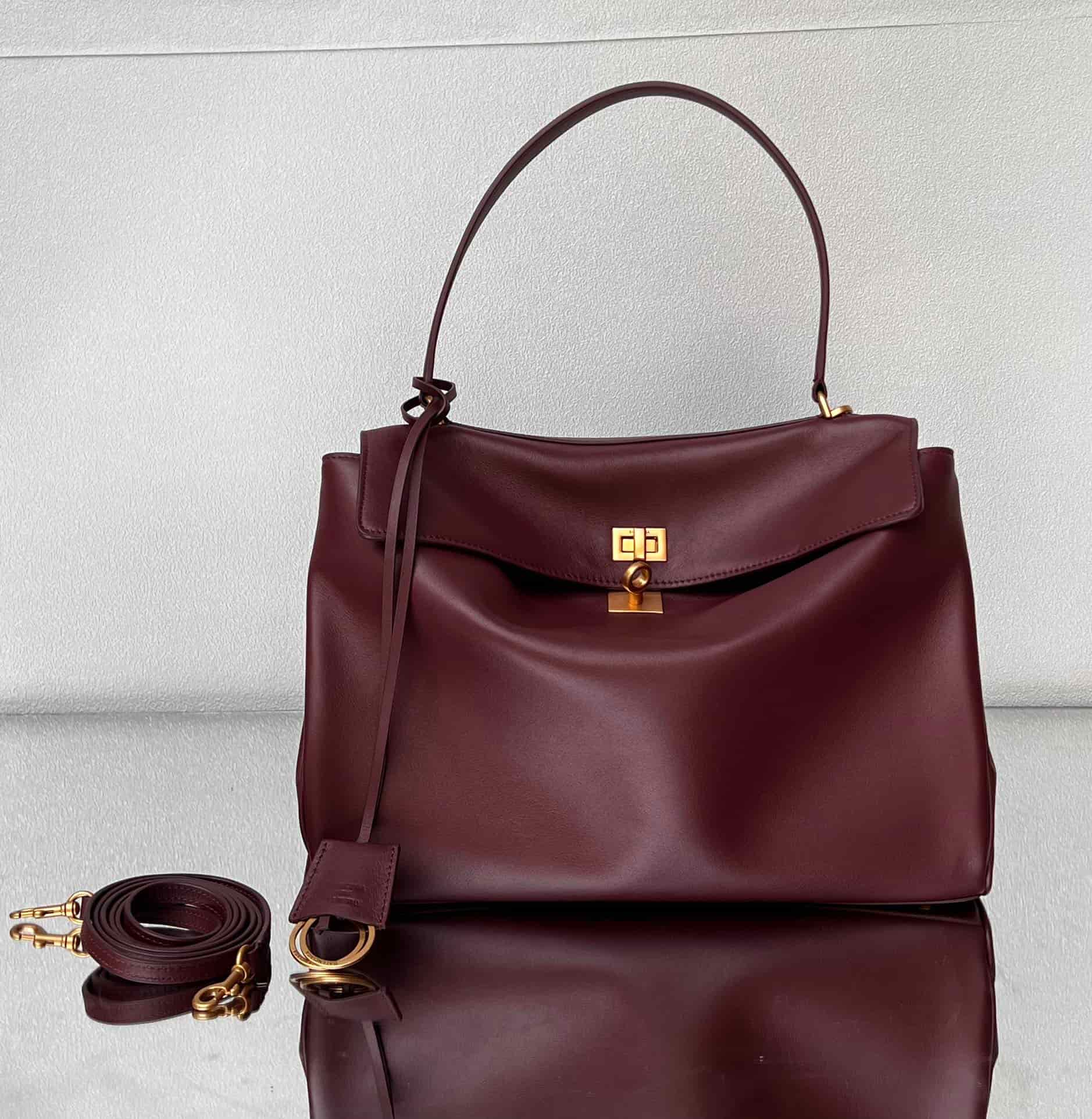 Balenciaga Rodeo Medium Bag in Dark Burgundy Leather With Gold-Tone Metal TOP