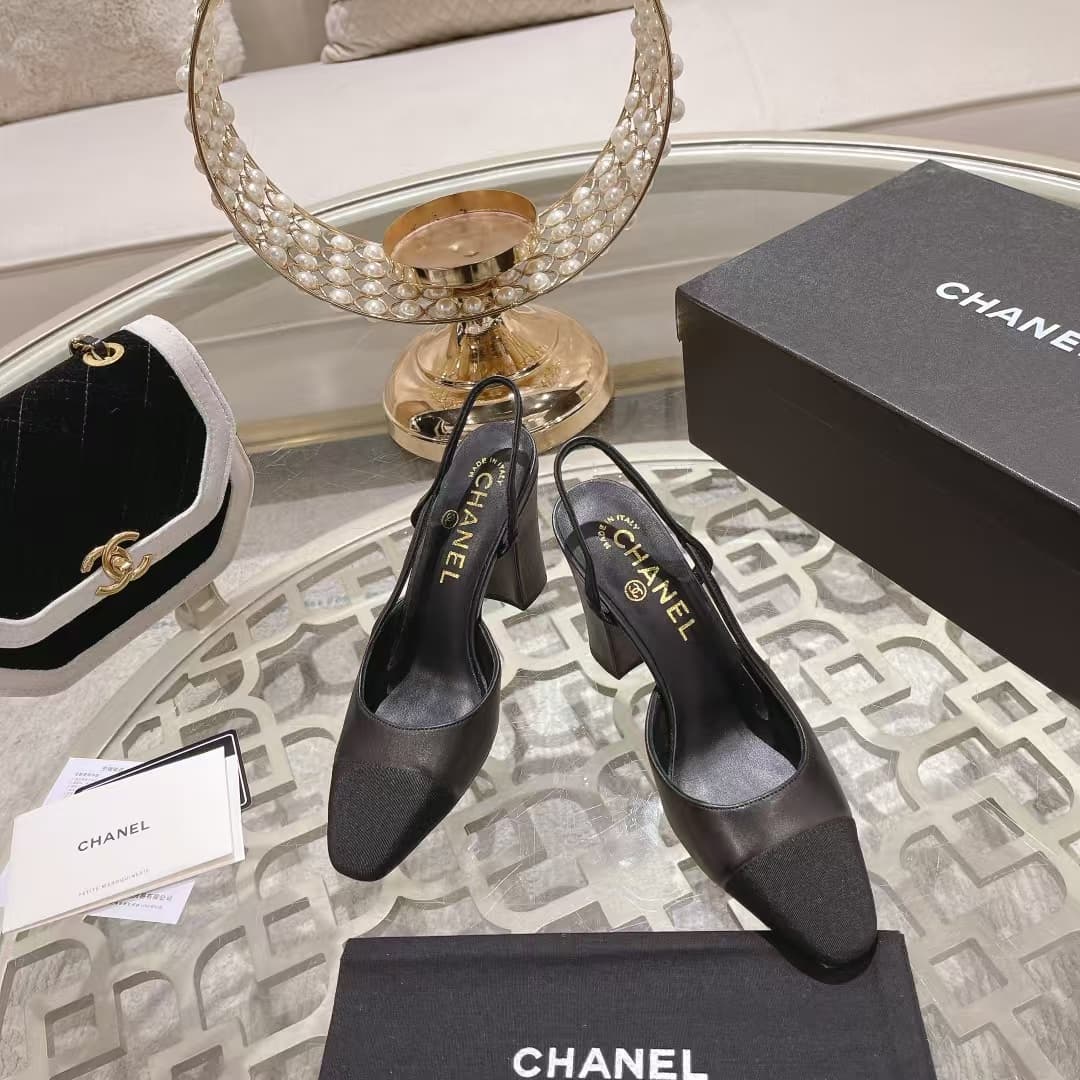 Chanel Slingbacks Goatskin & Grosgrain  Black