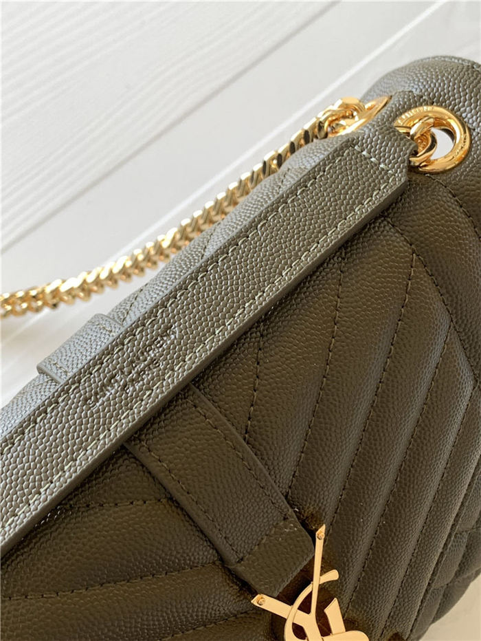ENVELOPE MEDIUM BAG IN MIX MATELASSÉ GRAIN DE POUDRE EMBOSSED LEATHER Khaki-Gold High