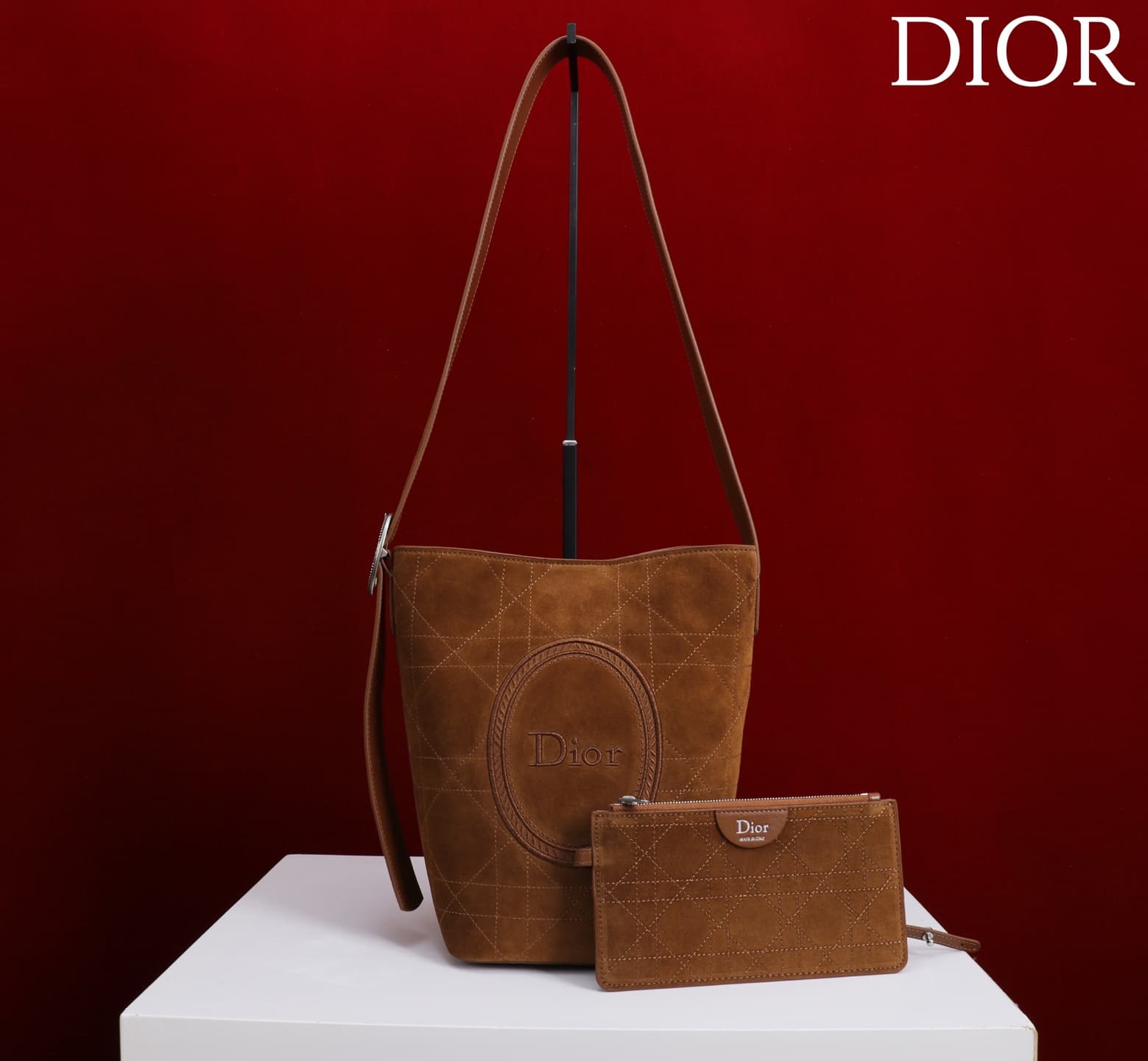 Dior Macrocannage Brown Suede Leather Small Bucket Bag High