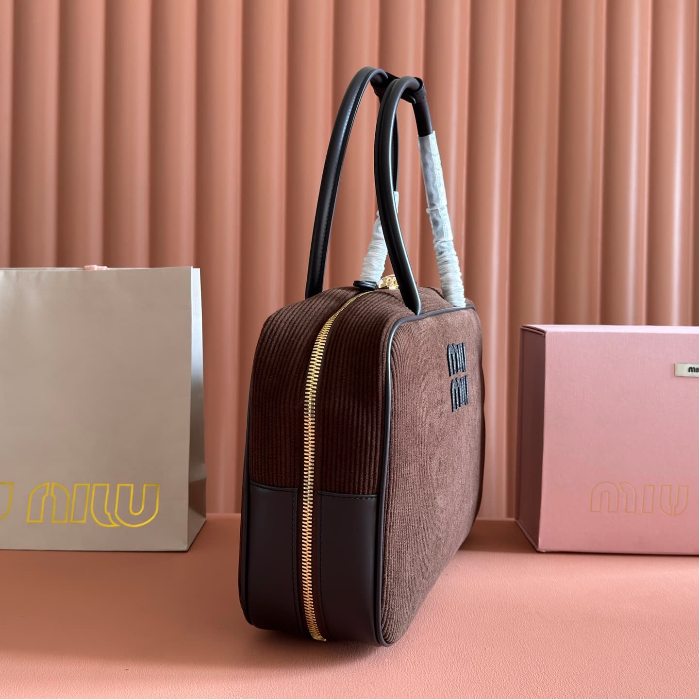 Miu Miu Suede Calfskin Beau bag Dark Brown 5BB117 TOP