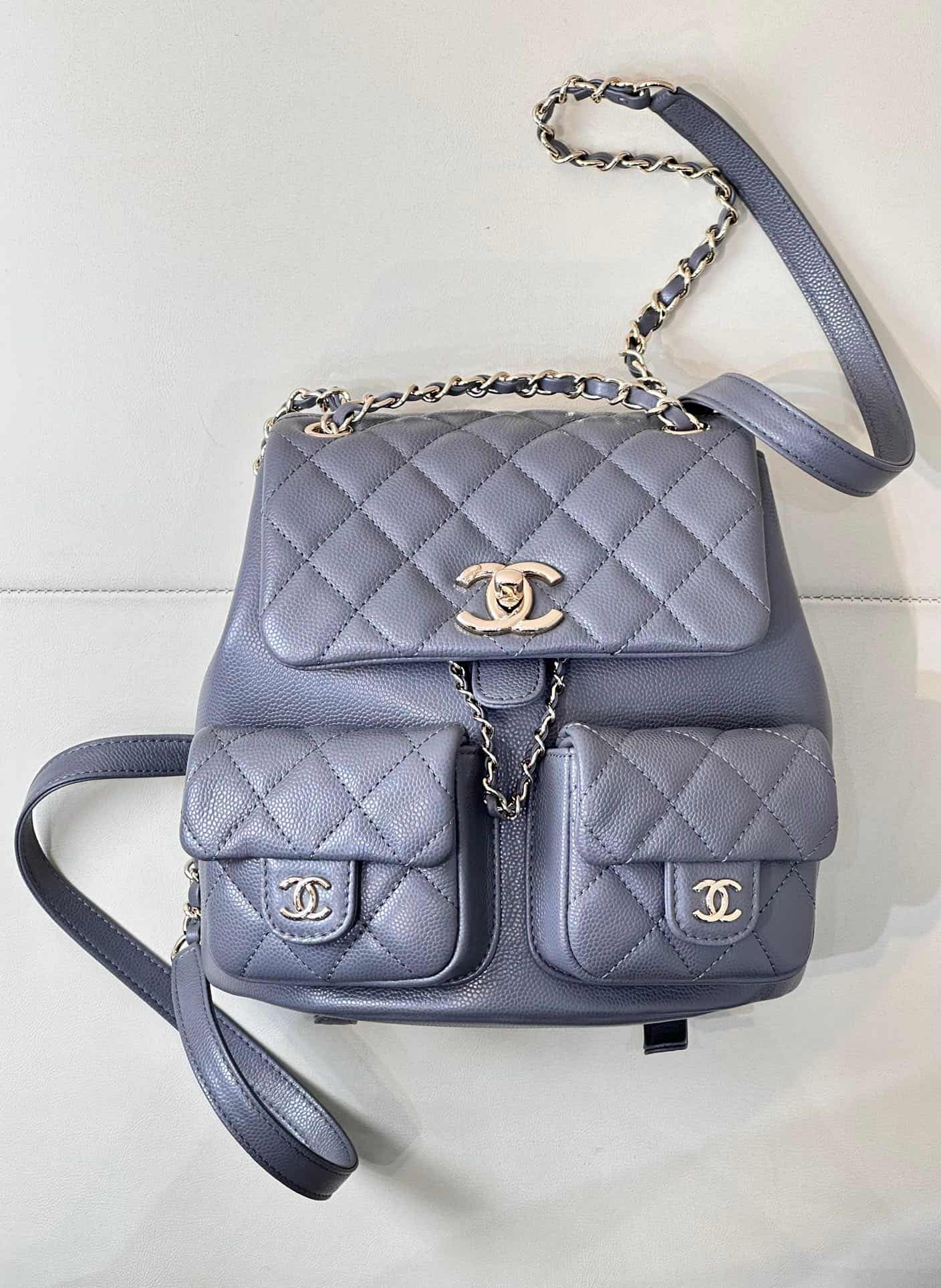 Chanel BACKPACK AS3860 Grained Shiny Calfskin & Gold-Tone Metal Dark Grey TOP