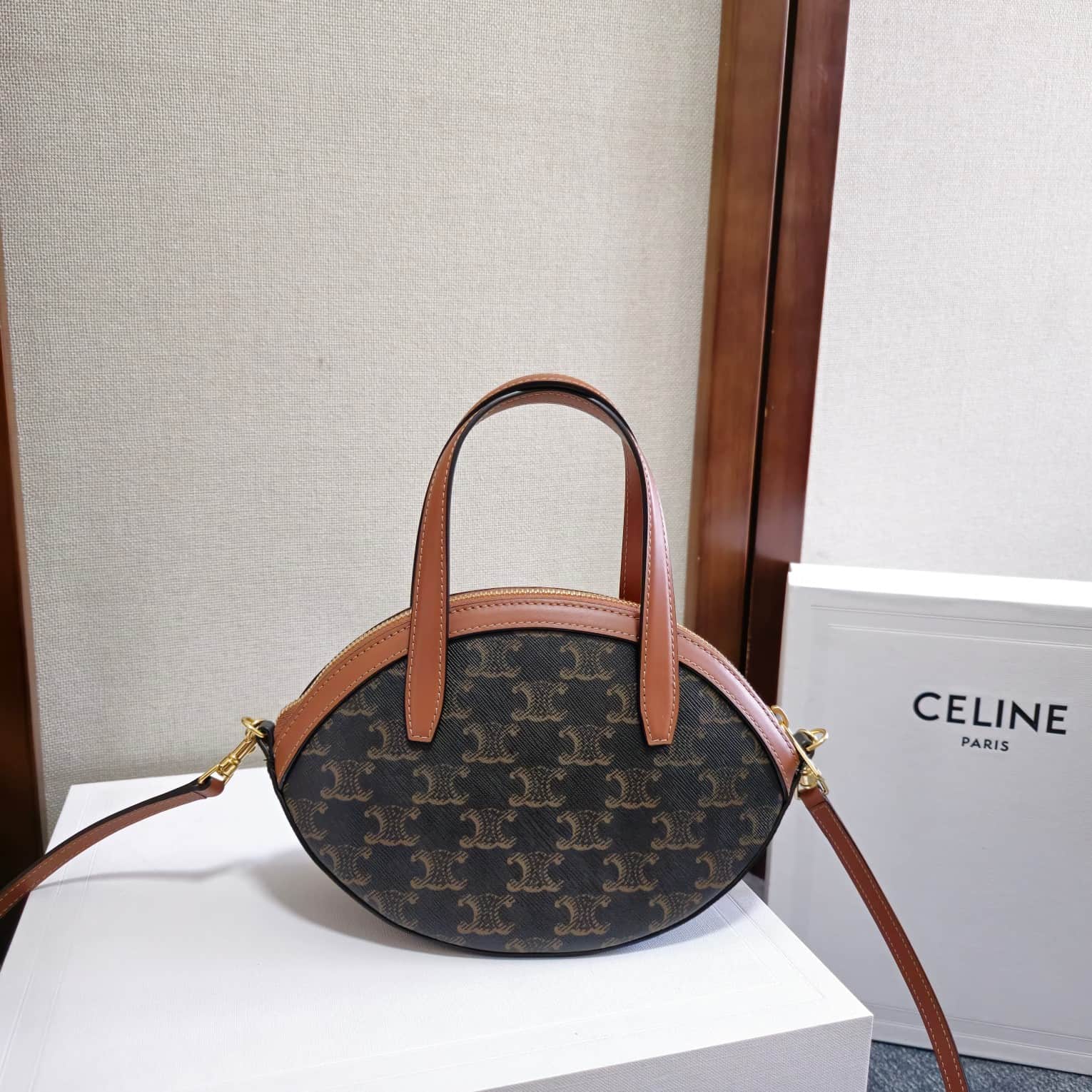 Celine Half Moon Case in Triomphe Canvas and Calfskin High