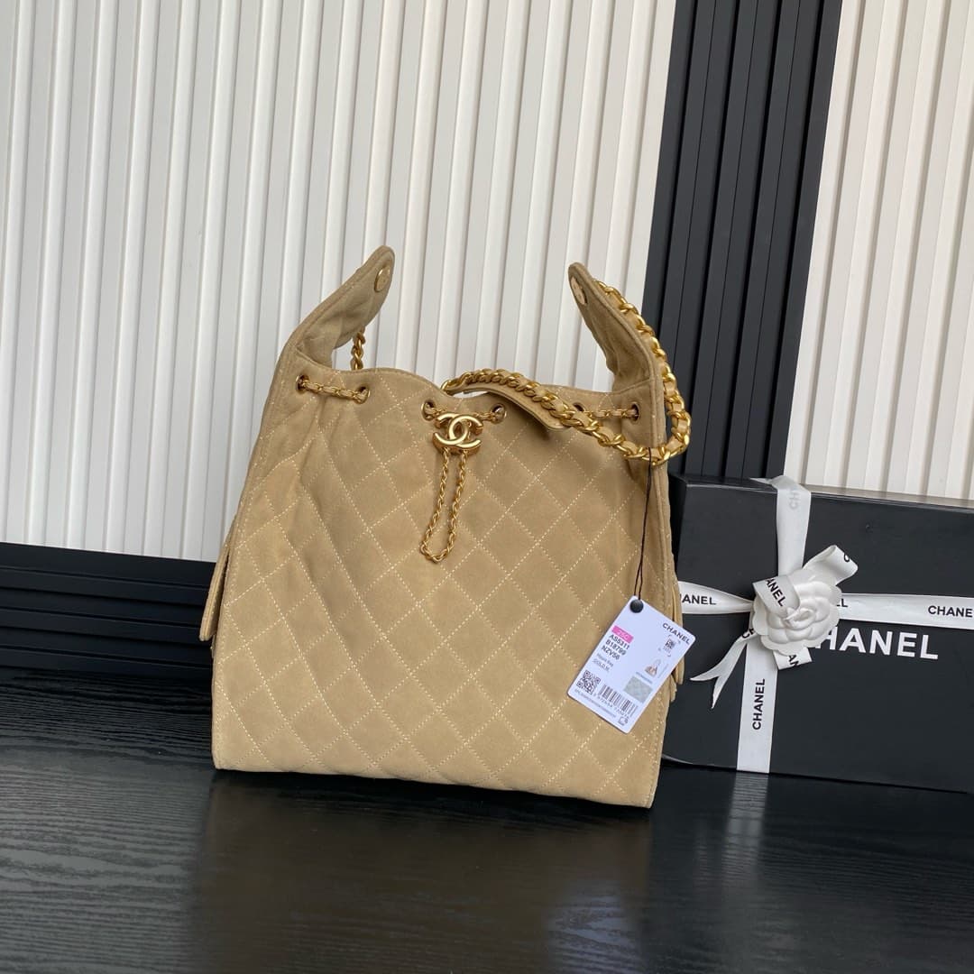 Chanel 25 Medium Hobo Medium handbag AS5311 Suede & Gold-tone Metal Camel High