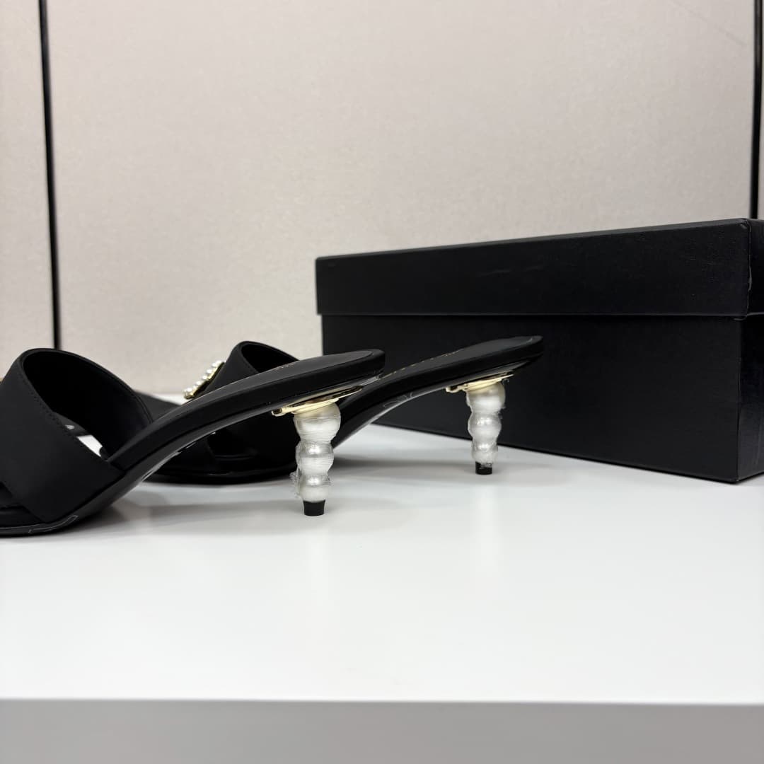 Chanel Patent Lambskin Pearl Mules Shoes Women