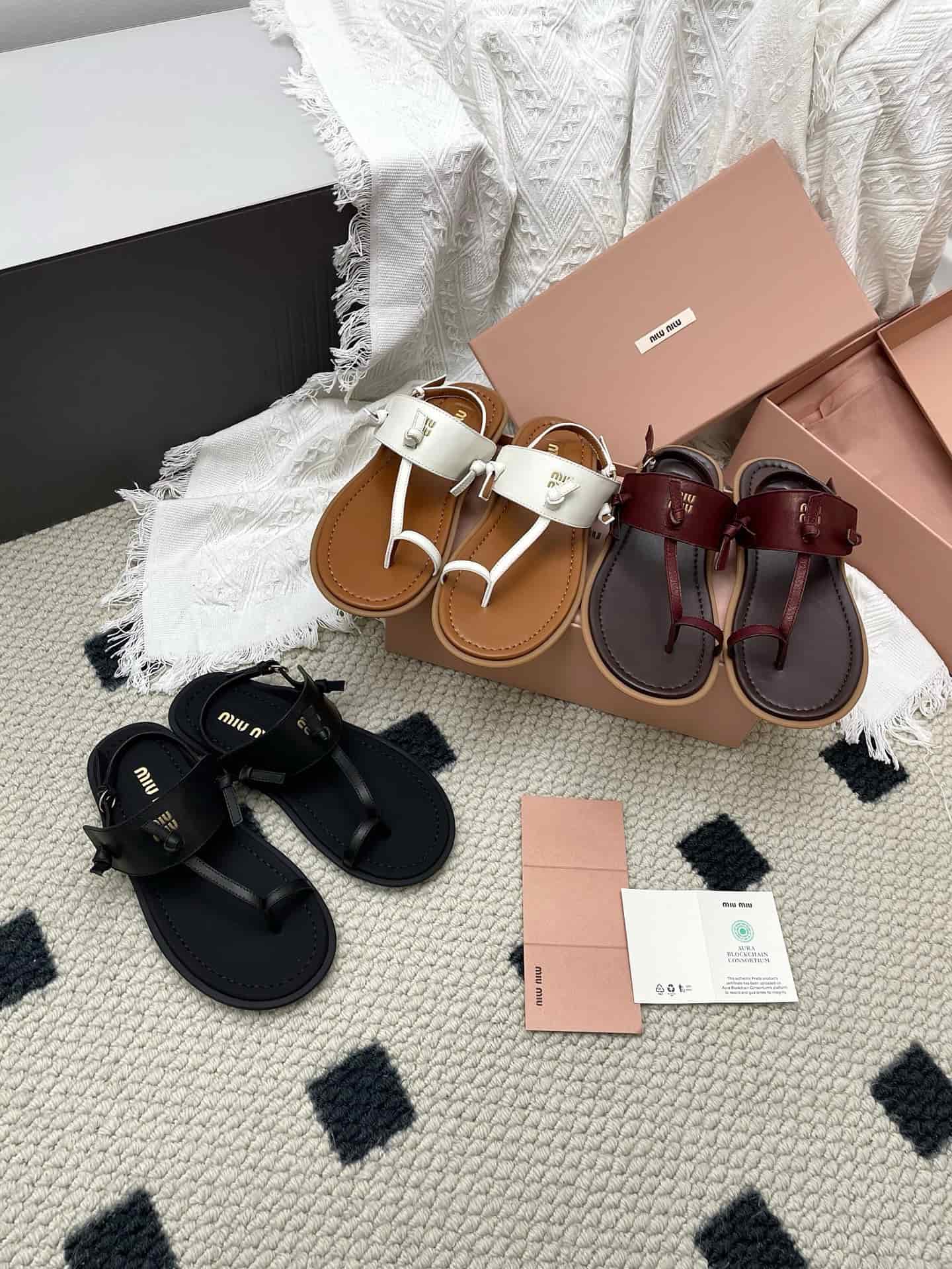 Miu Miu T-bar Cord-Strap Leather Sandal Shoes